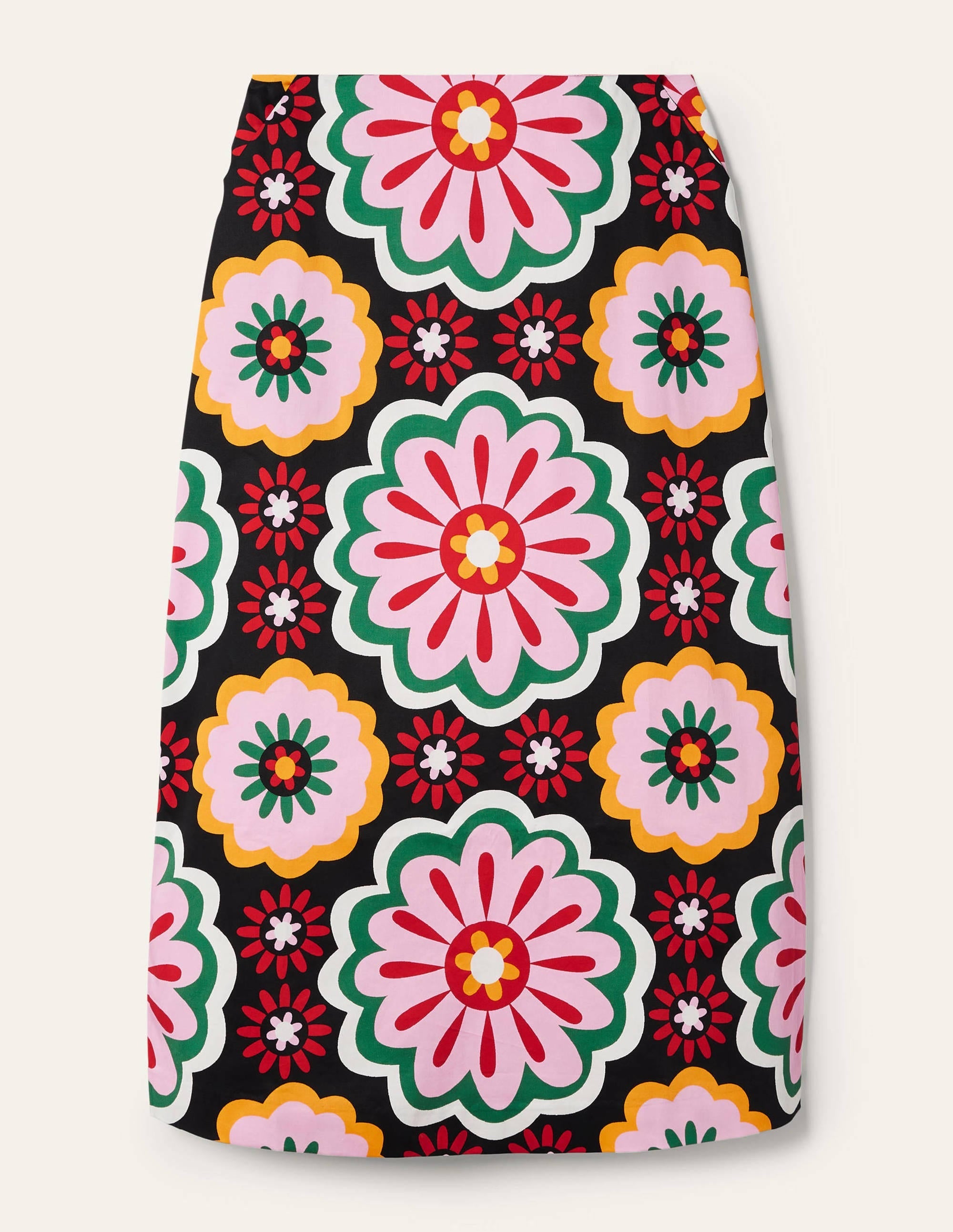 Printed A-line Midi Skirt-Black, Opulent Daisy - Image 5