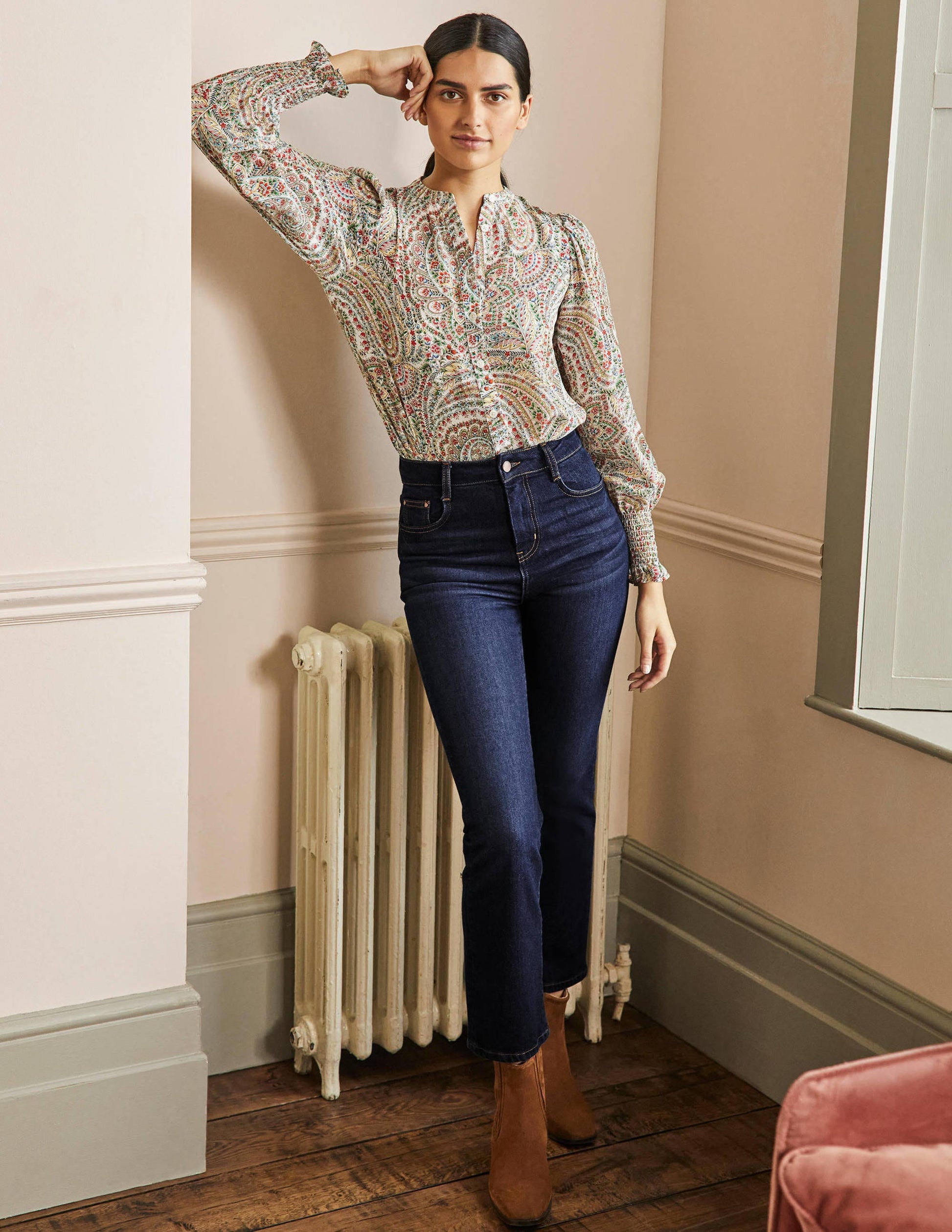 Cropped Flare Jeans-Indigo-1