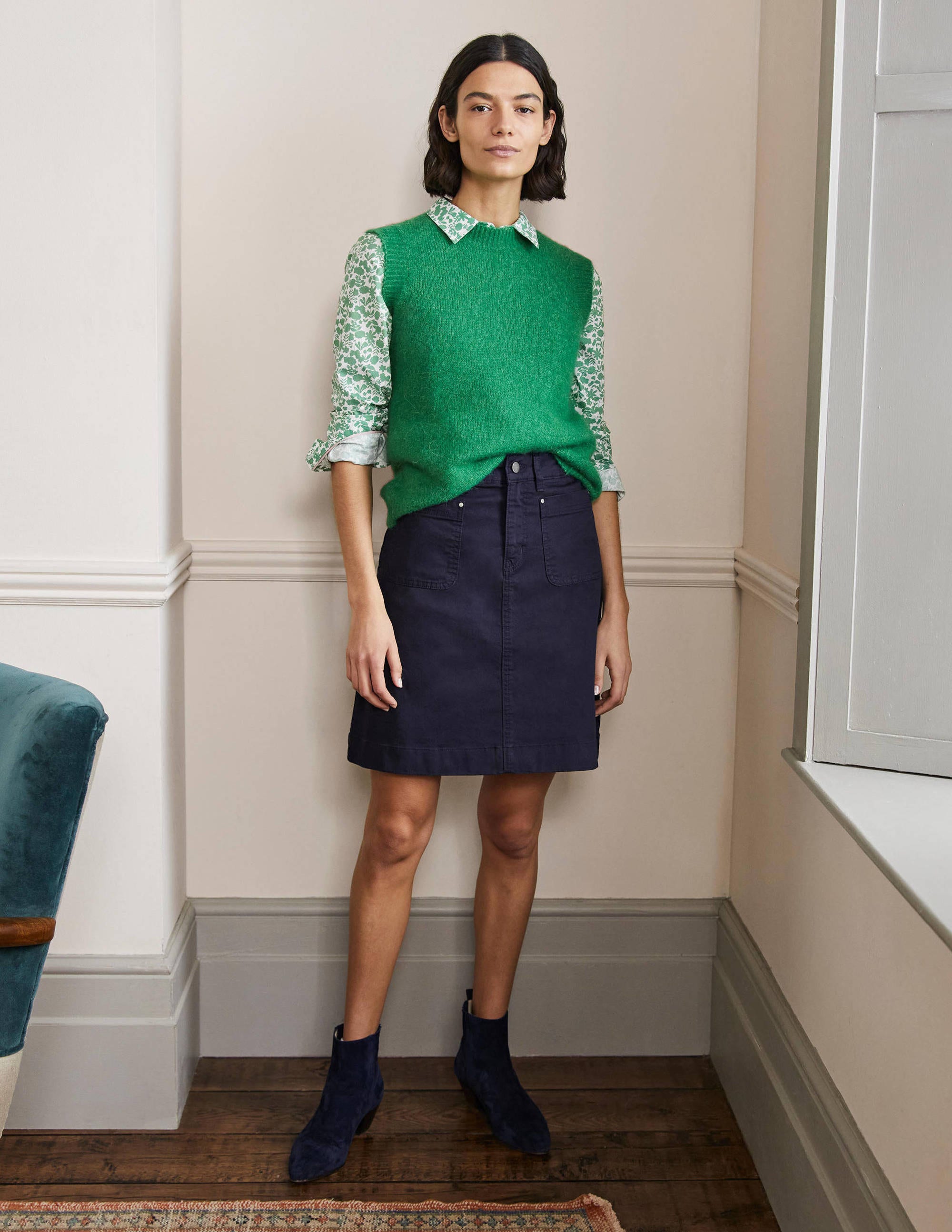 Patch Pocket Skirt-Navy - Image 1