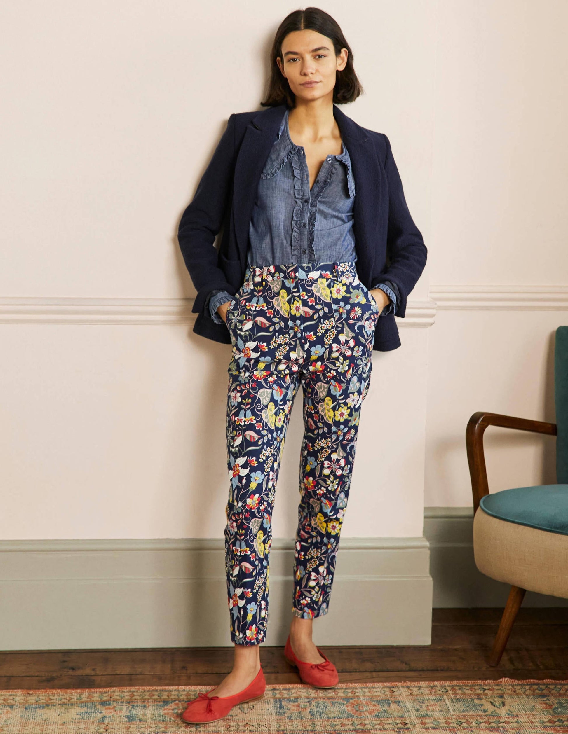 Carrie Printed Trousers-French Navy, Tropic Florals-1