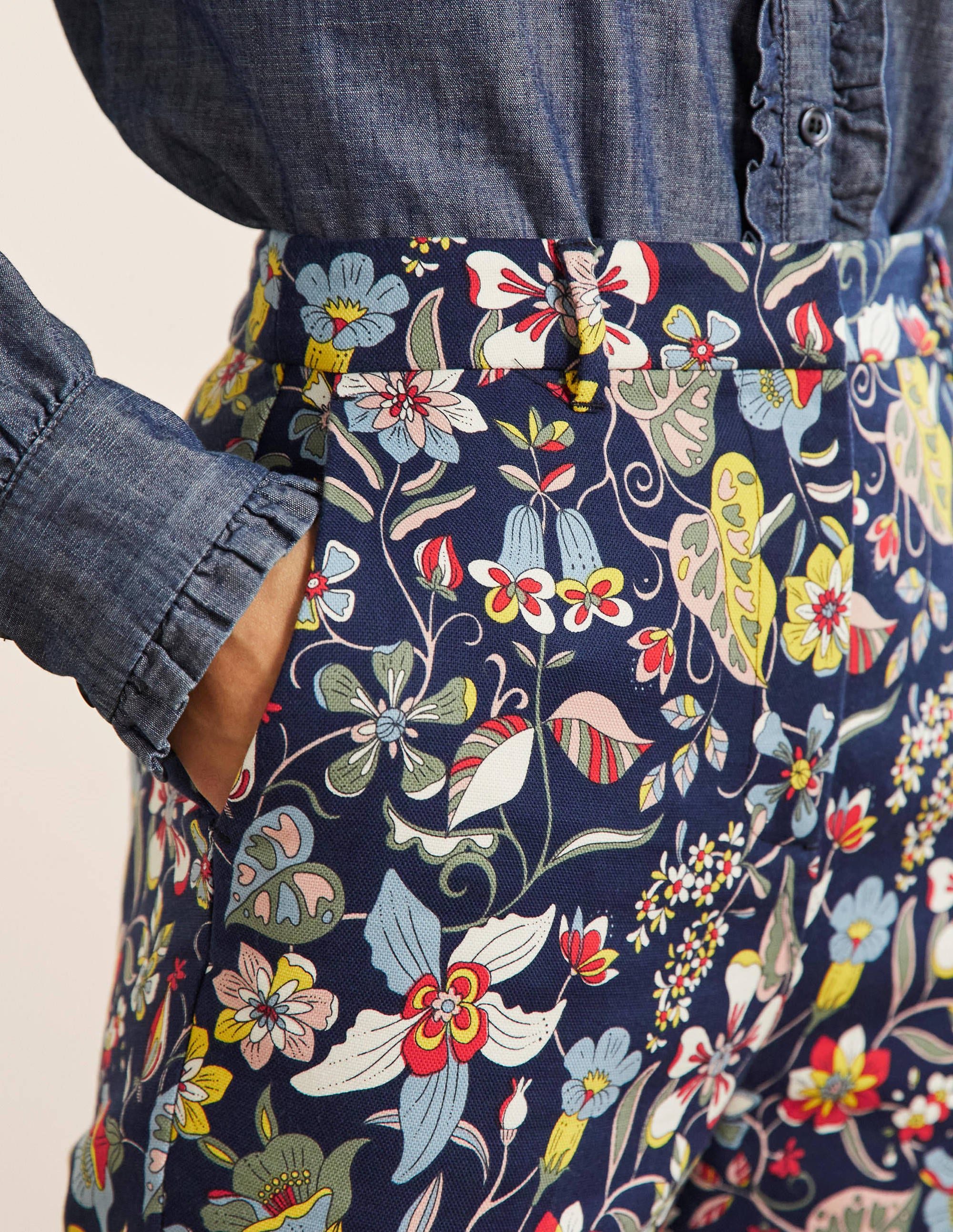 Carrie Printed Trousers-French Navy, Tropic Florals - Image 2