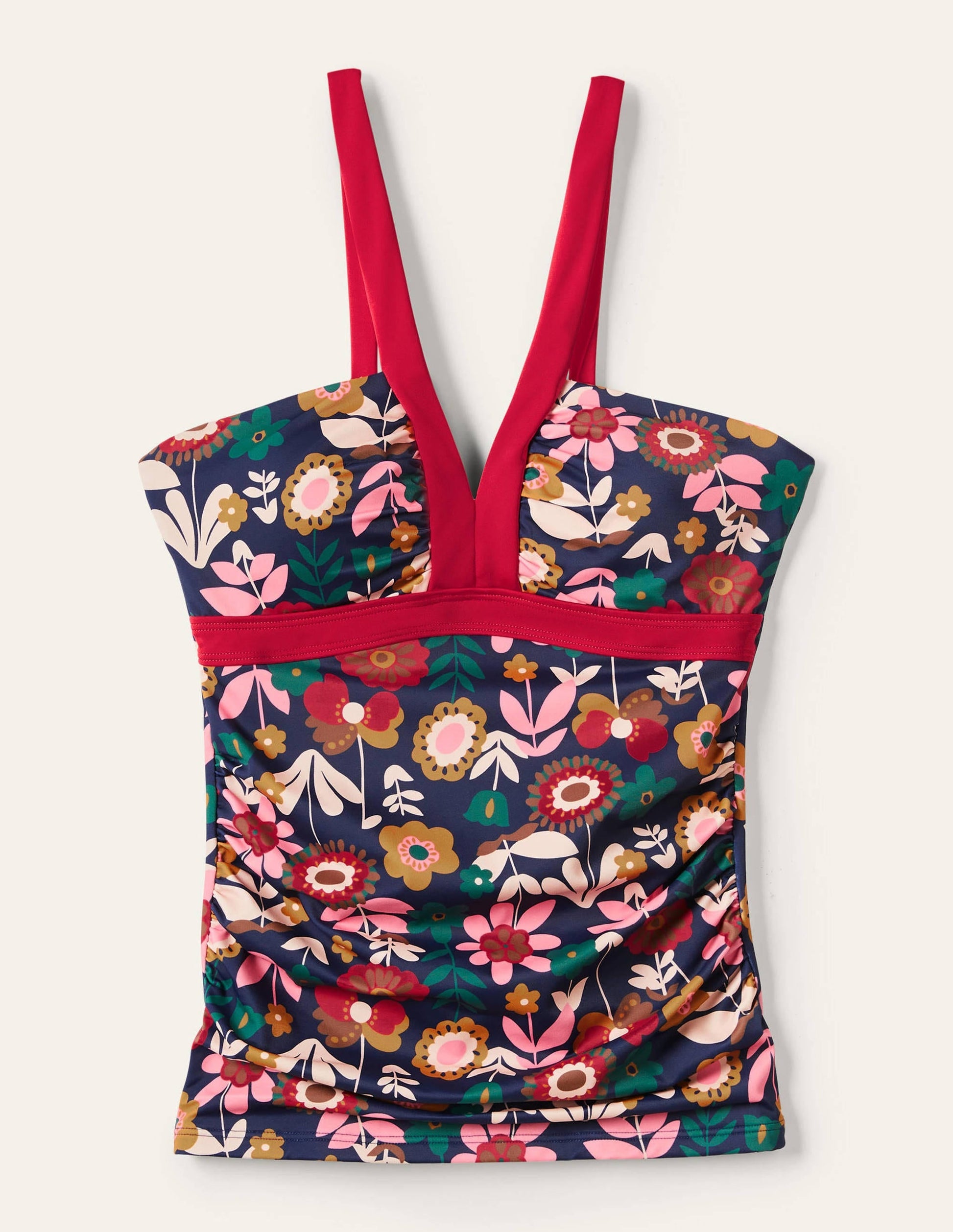 Corsica V-neck Tankini Top-French Navy, Flora Bloom-5