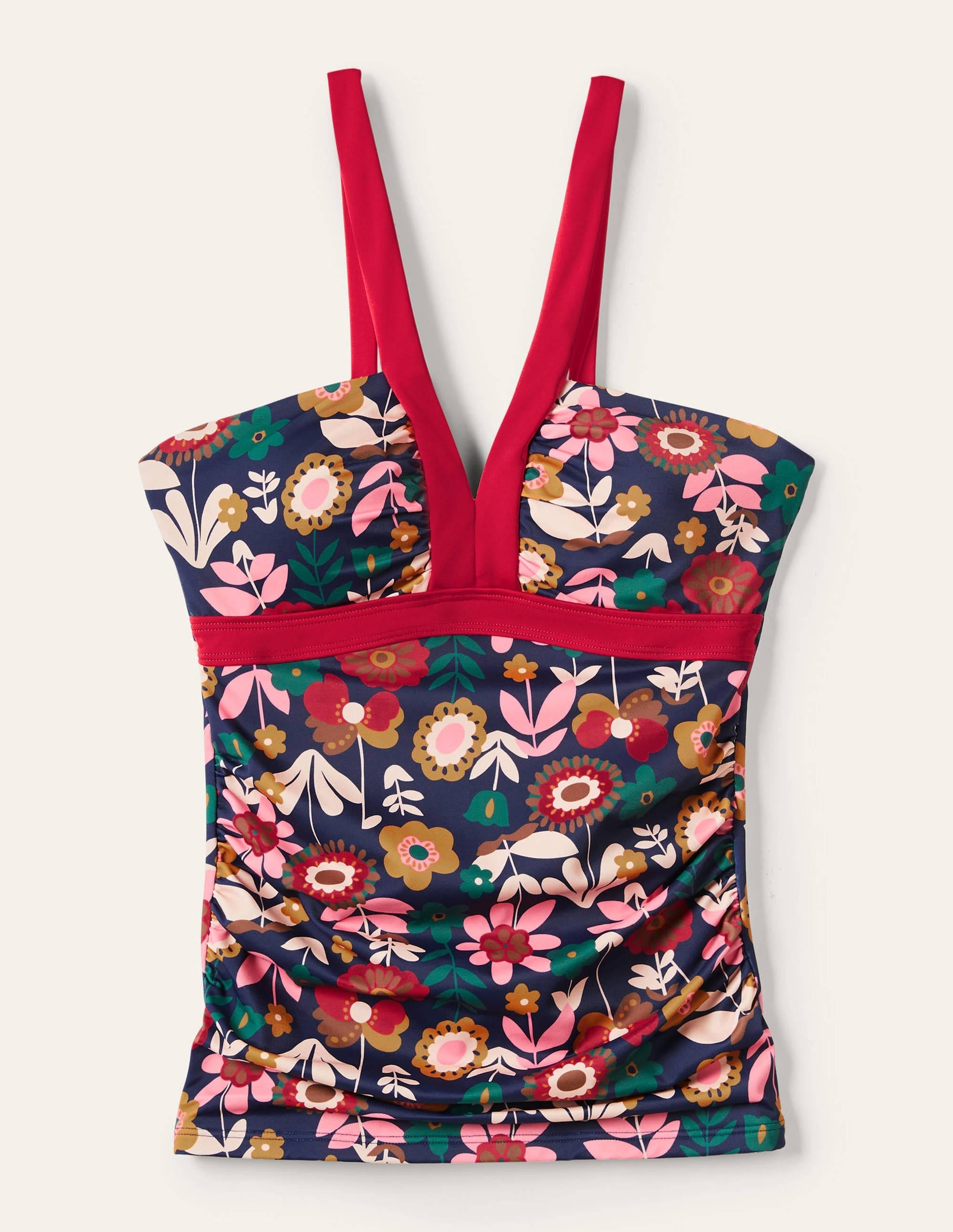 Corsica V-neck Tankini Top-French Navy, Flora Bloom - Image 5