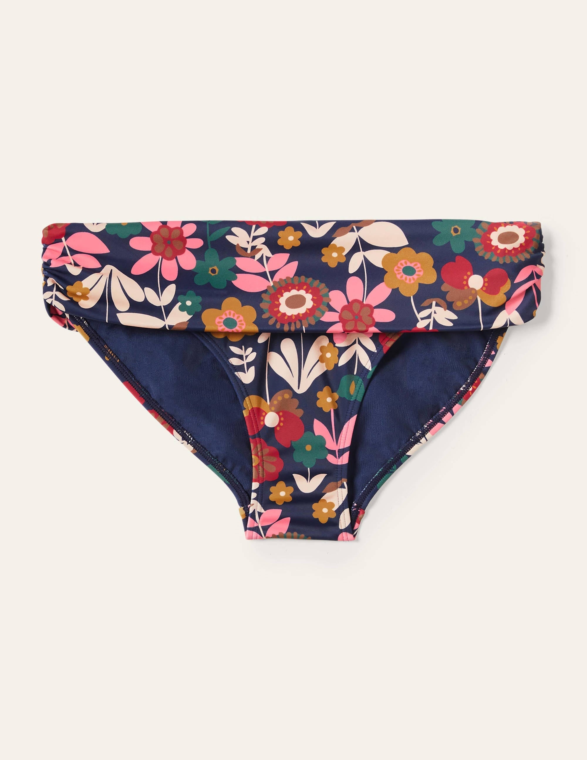 Levanzo Fold Bikini Bottoms-French Navy, Flora Bloom - Image 5
