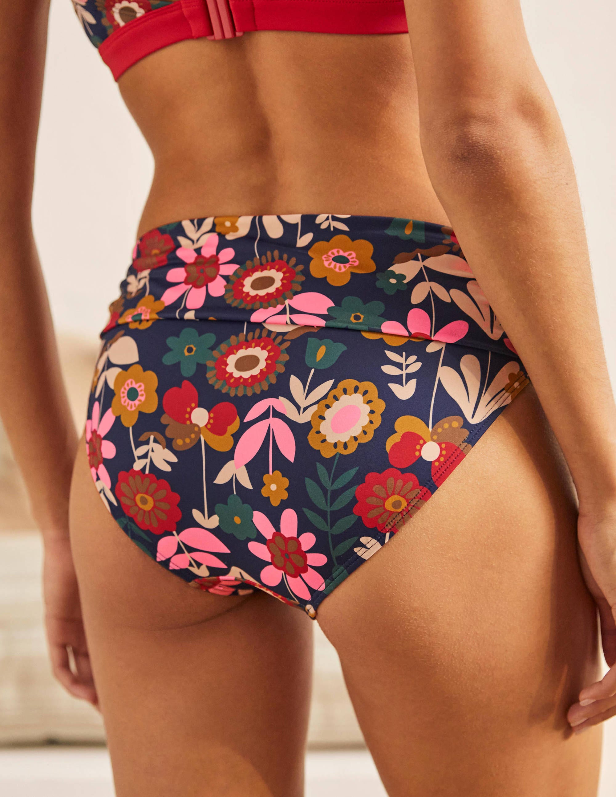 Levanzo Fold Bikini Bottoms-French Navy, Flora Bloom - Image 3