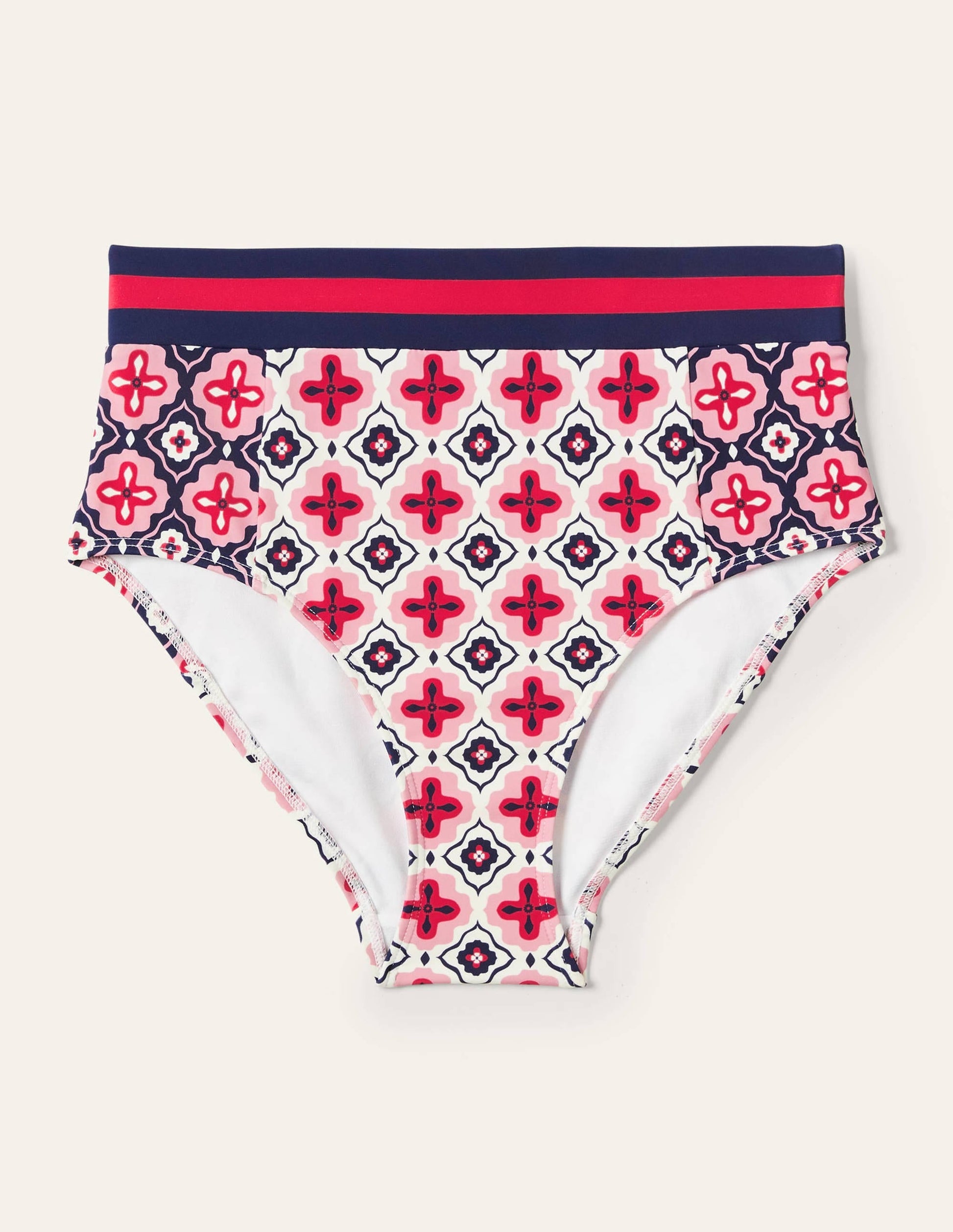 High Waisted Bikini Bottoms-Ivory, Moroccan Diamond-6