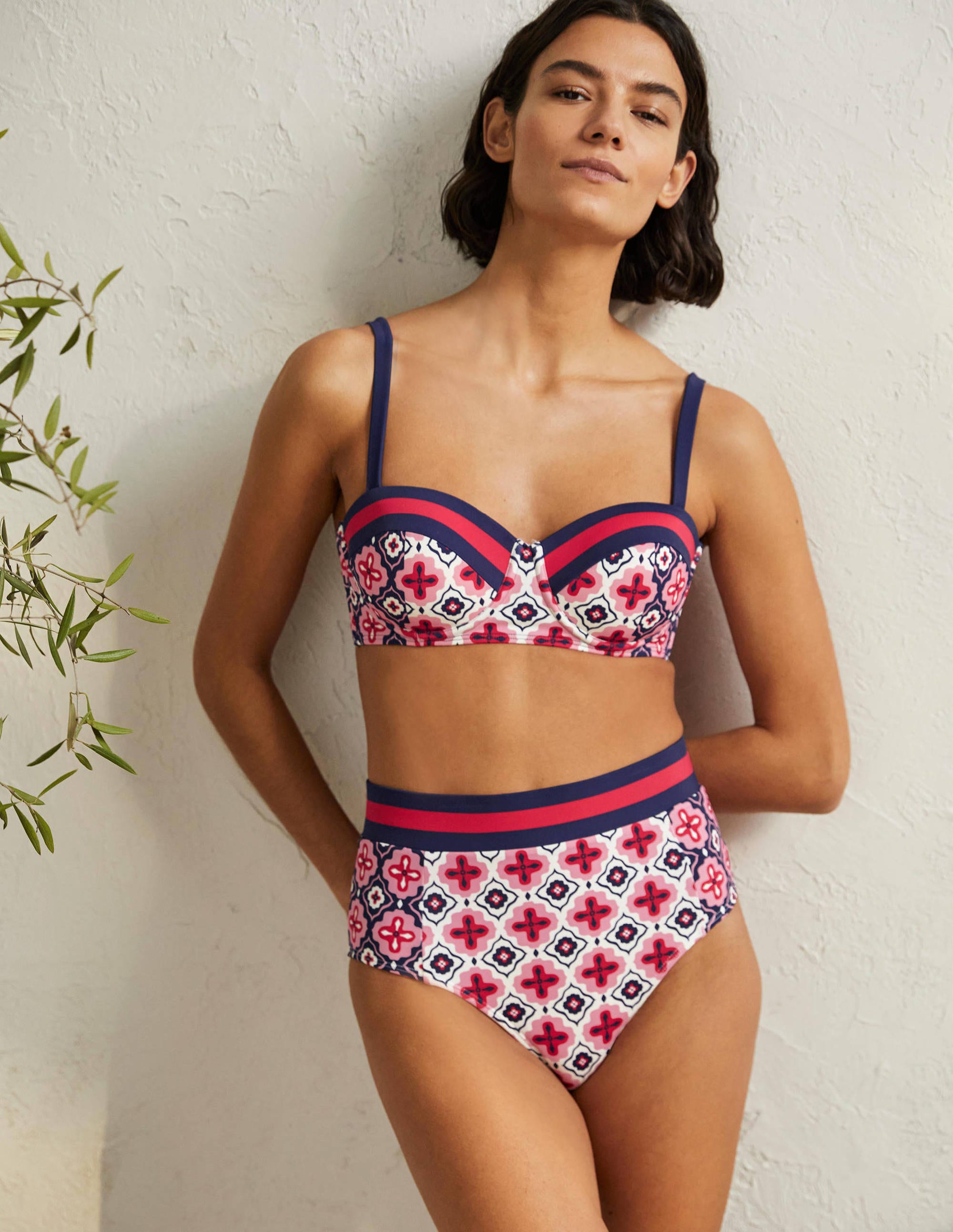 High Waisted Bikini Bottoms-Ivory, Moroccan Diamond - Image 1