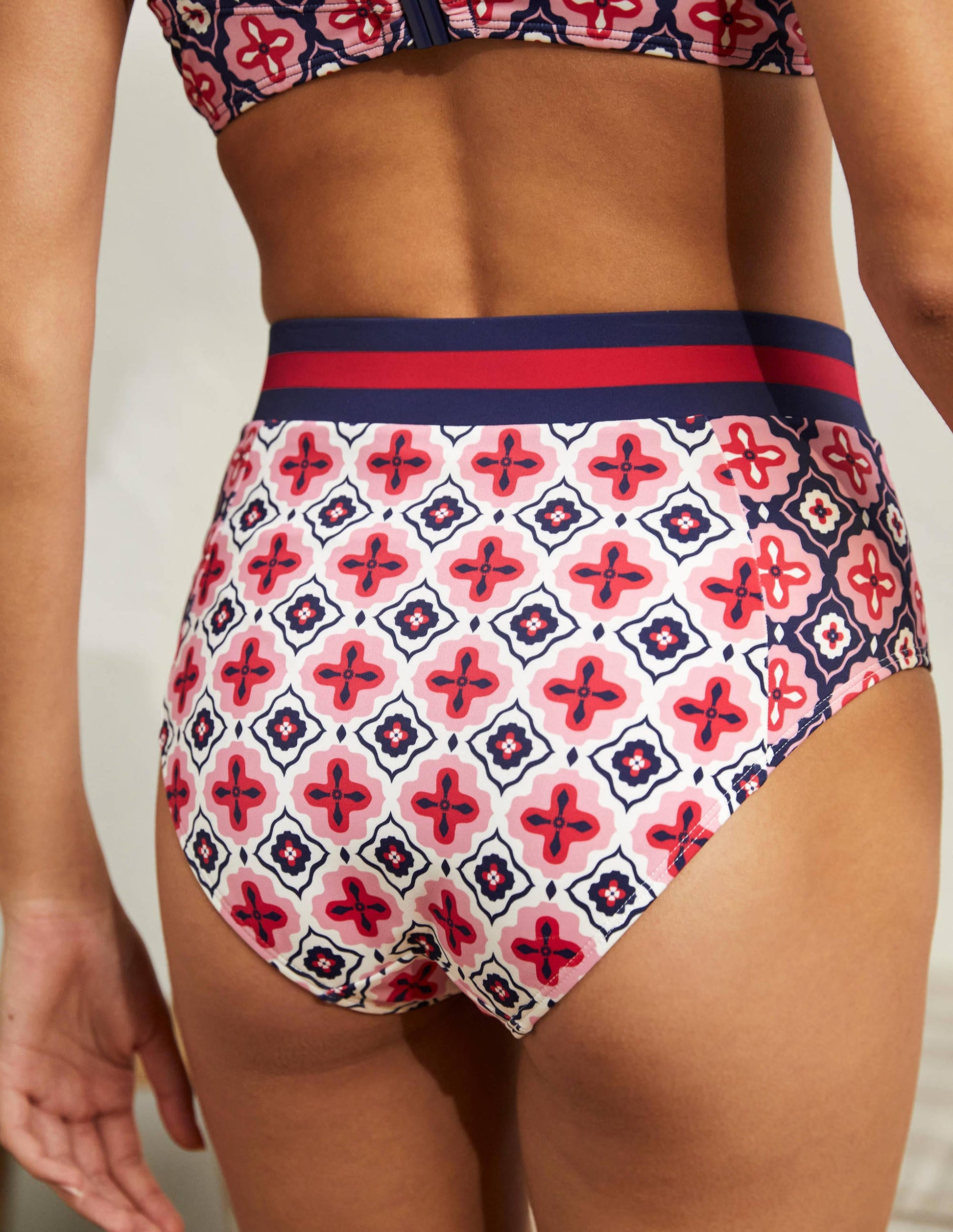 High Waisted Bikini Bottoms-Ivory, Moroccan Diamond-3