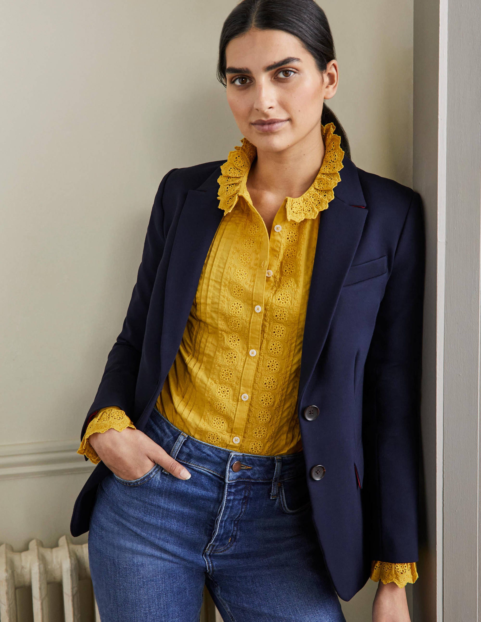 Stretch Jersey Blazer-Navy - Image 1