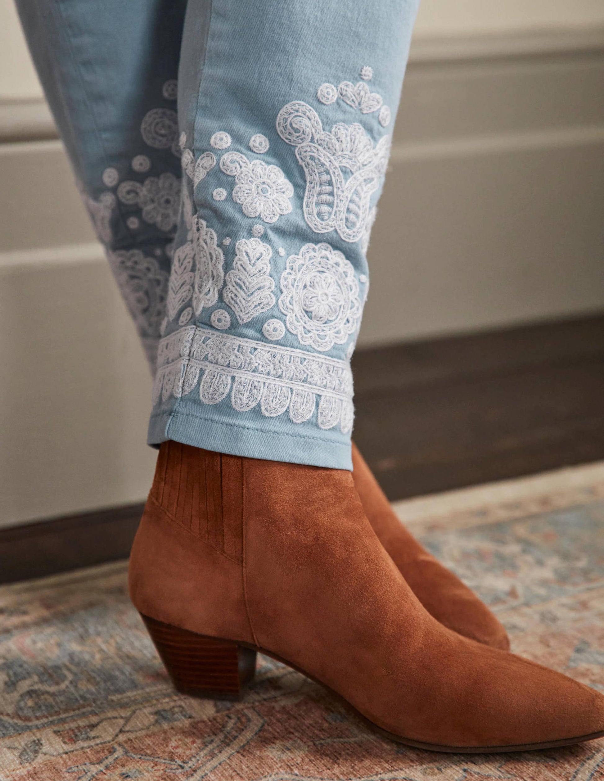 Slim Straight Ankle Skimmers-Dusty Blue, Embroidered-2