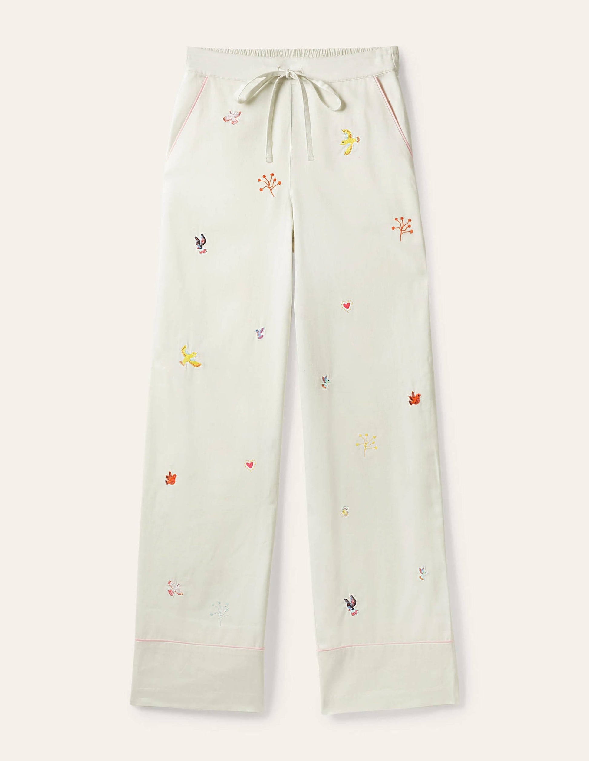 Cotton Pyjama Trousers-Ivory, Embroidery-4