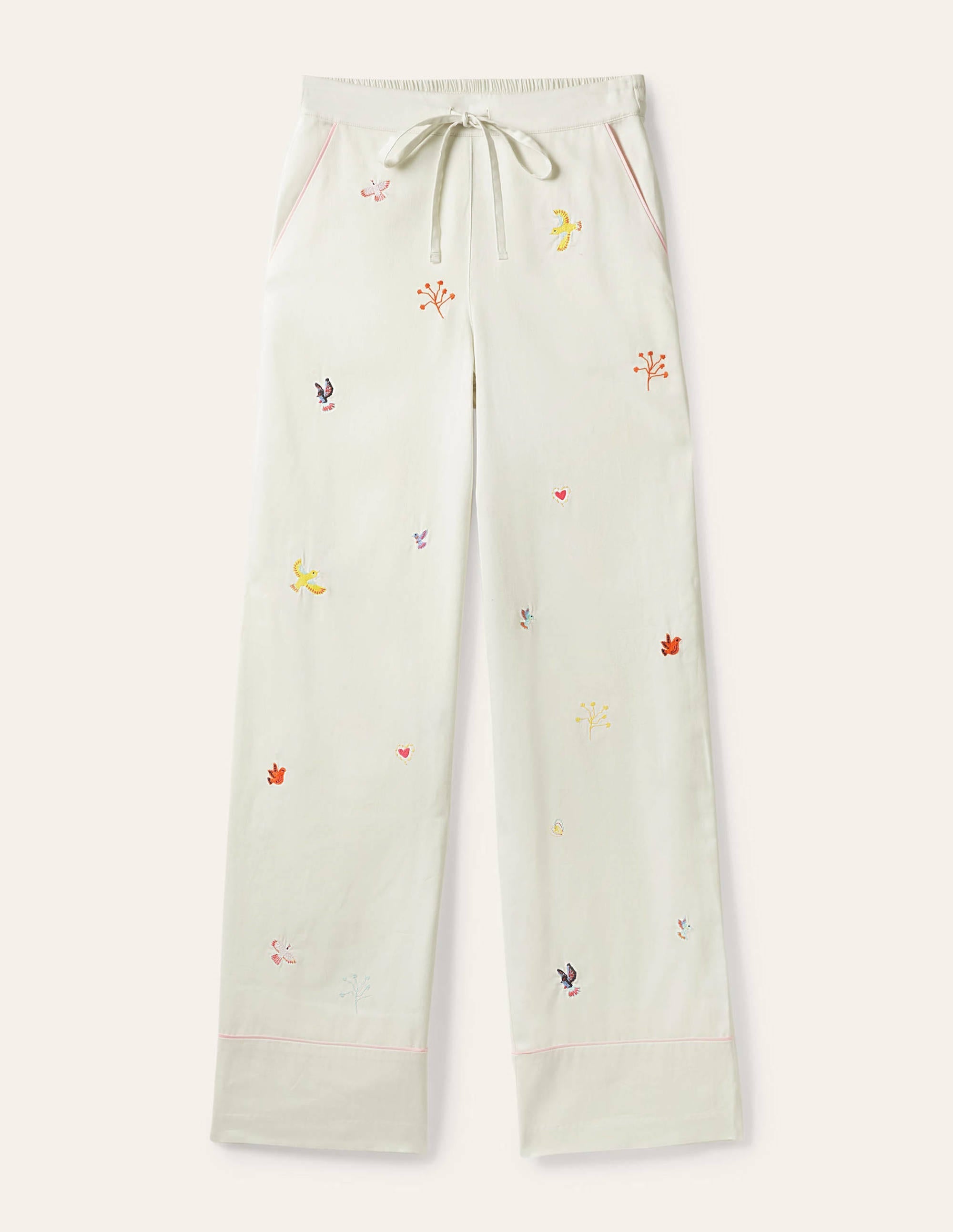 Cotton Pyjama Trousers-Ivory, Embroidery - Image 4