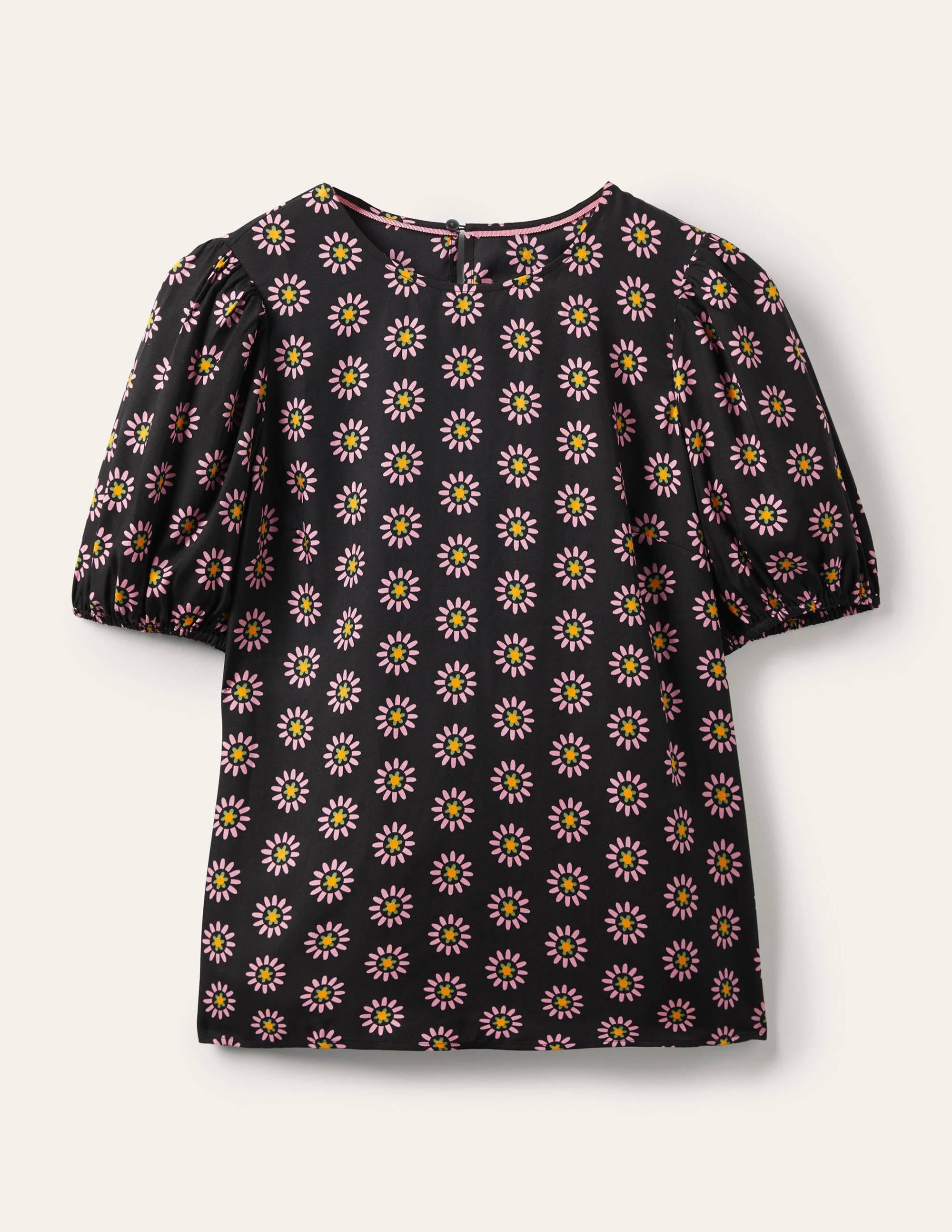 Adriana Puff Sleeve Top-Black and Formica Pink, Daisy - Image 5