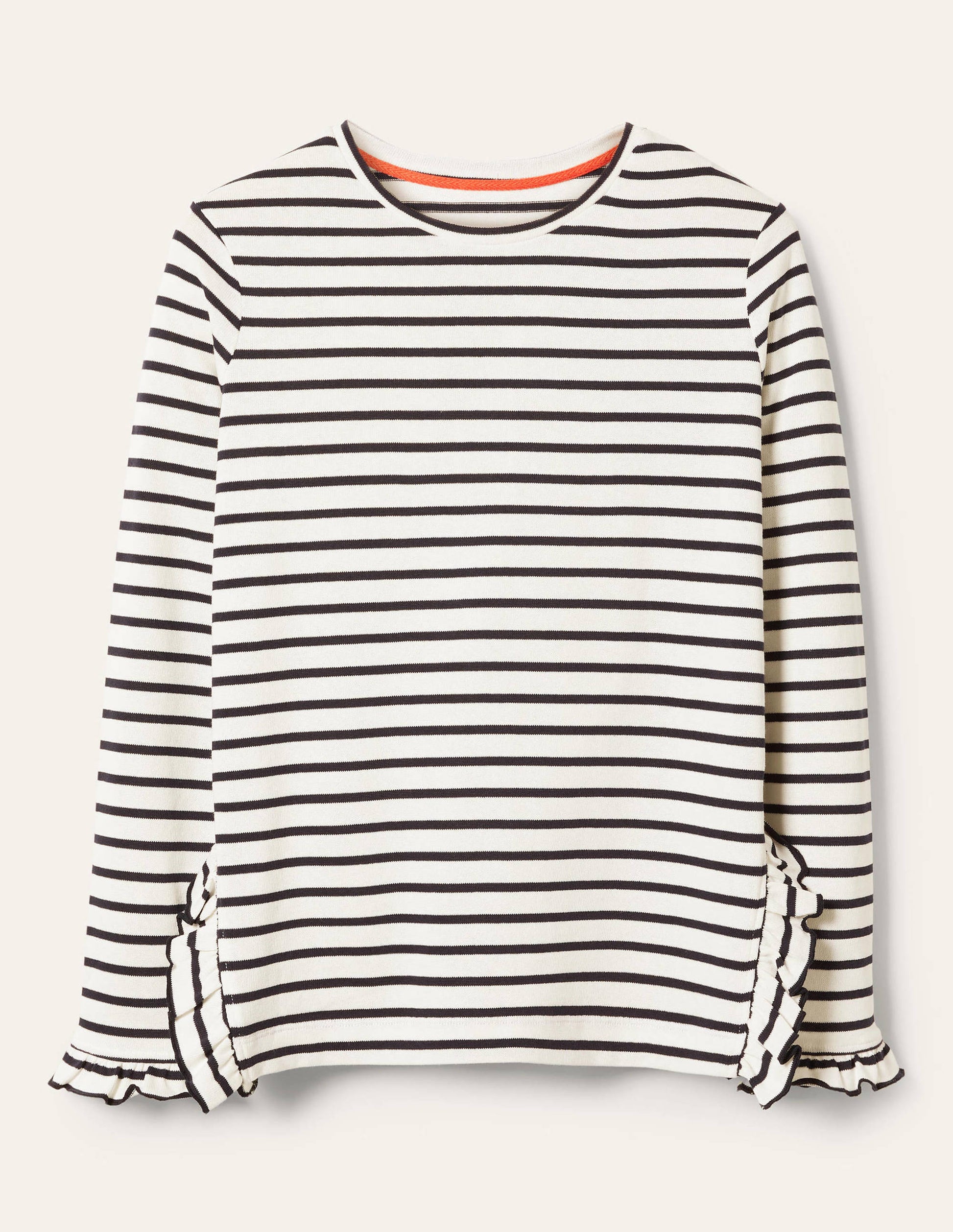Frilled Side Split Jersey Top-Ivory / Navy Stripe-5