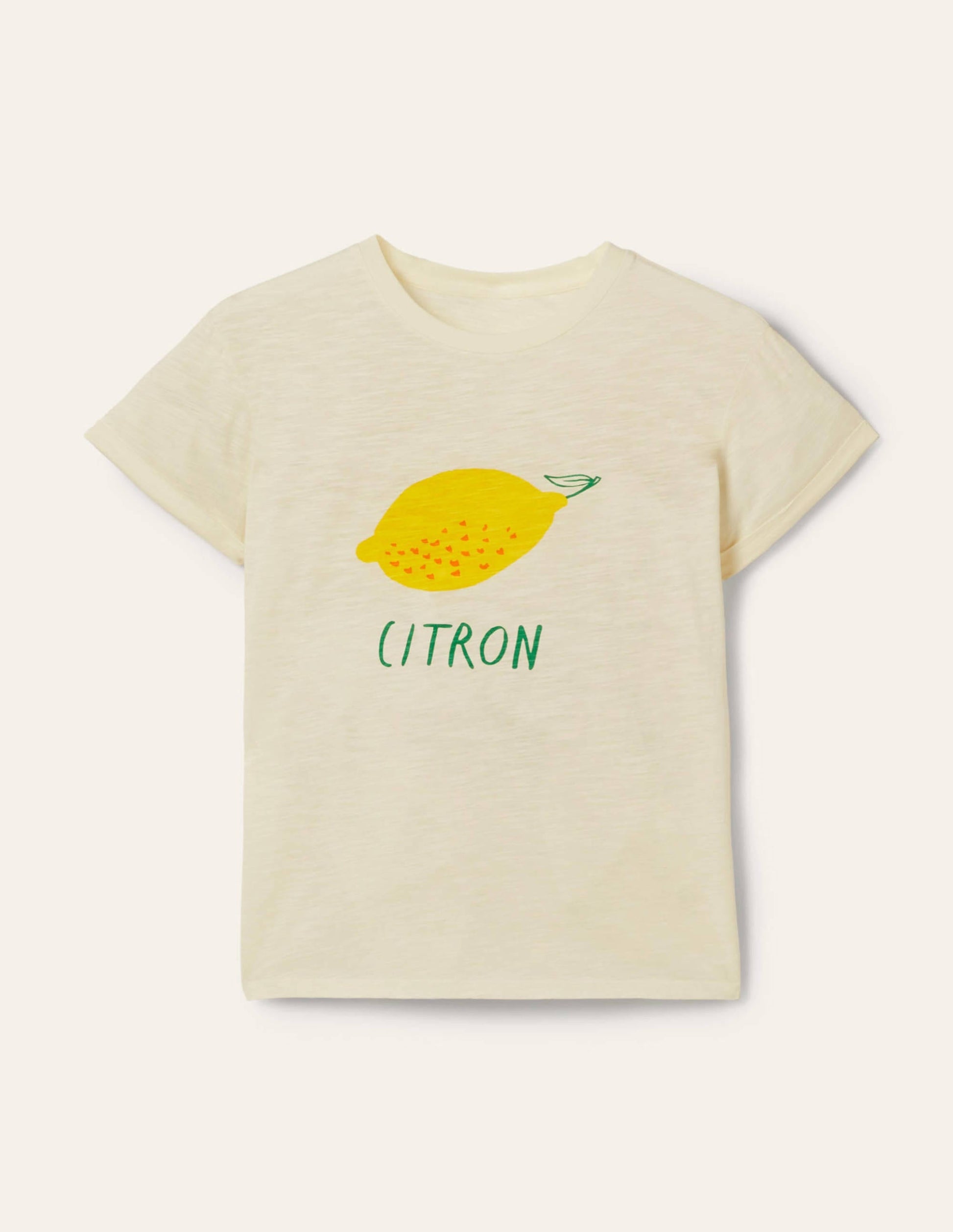 Turn Up Cuff Cotton T-shirt-Ivory, Lemon-5