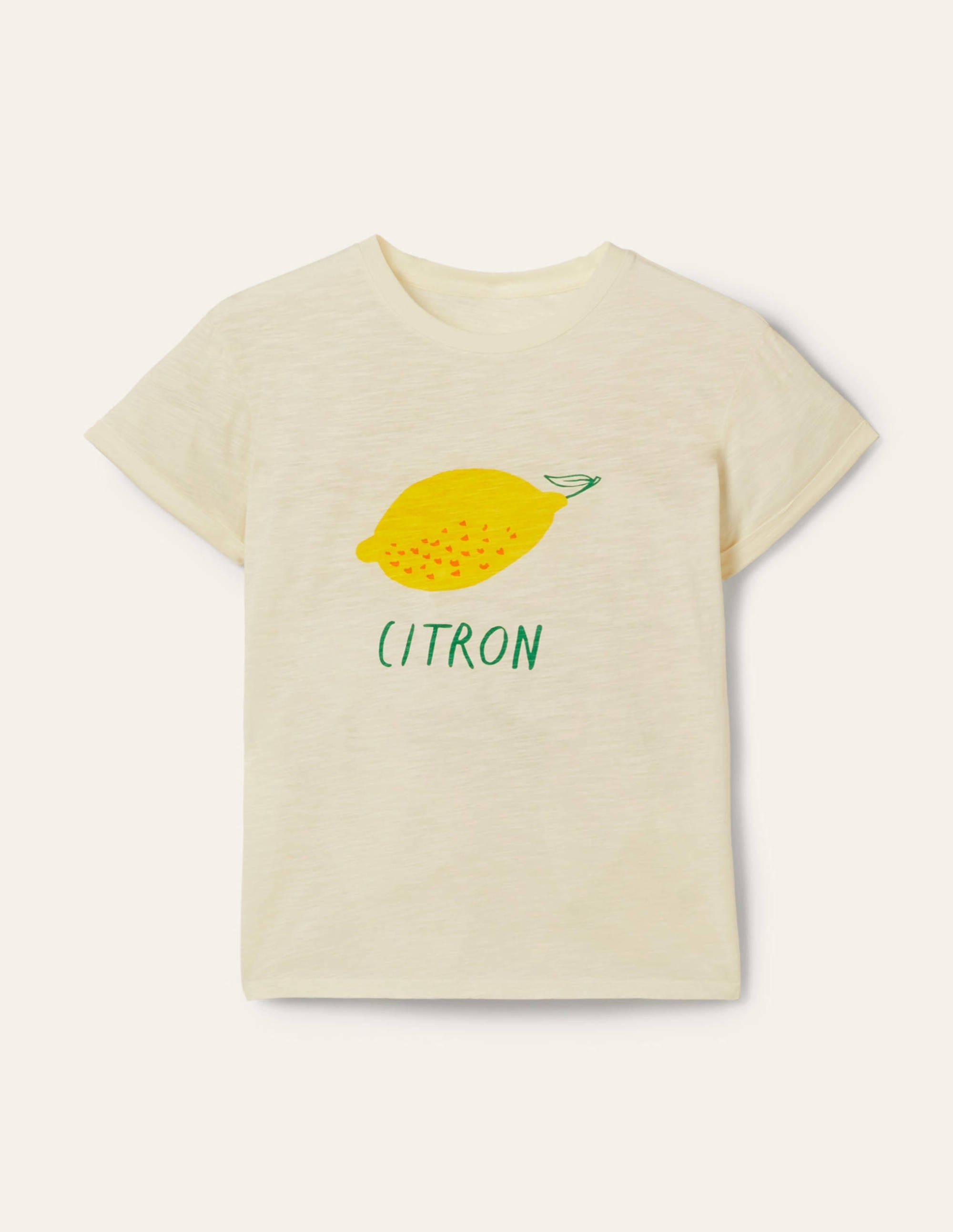 Turn Up Cuff Cotton T-shirt-Ivory, Lemon - Image 5