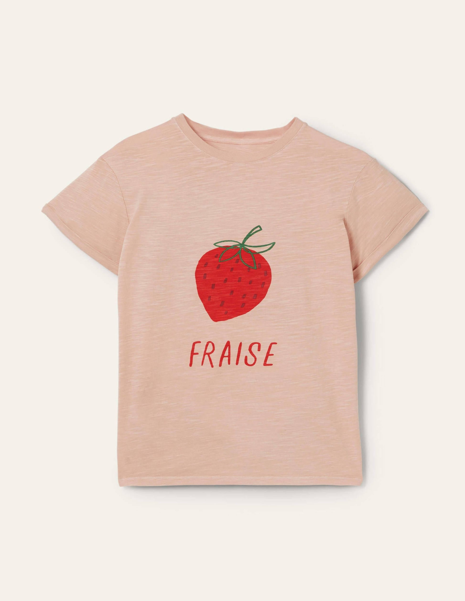 Turn Up Cuff Cotton T-shirt-Milkshake, Strawberry-5