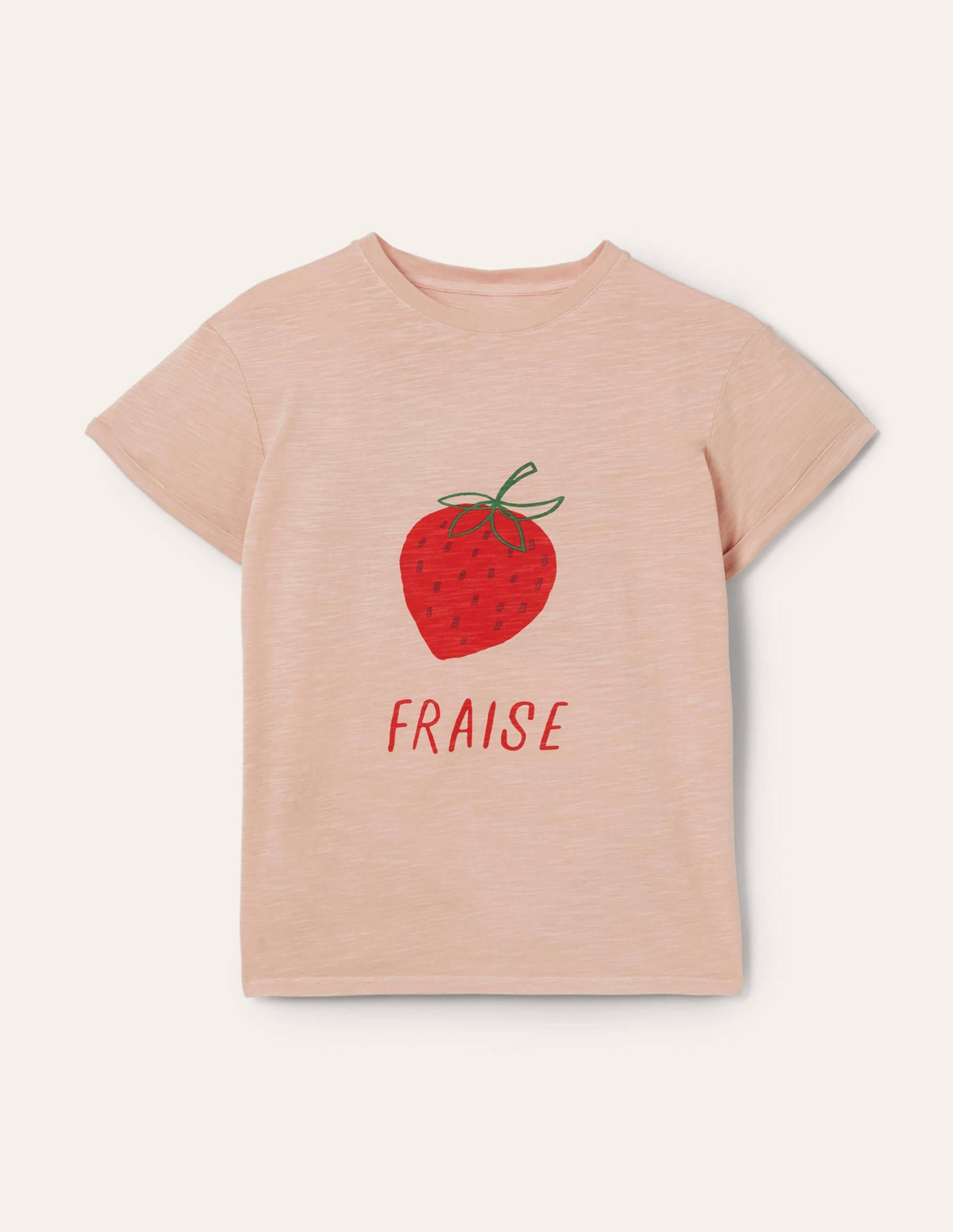 Turn Up Cuff Cotton T-shirt-Milkshake, Strawberry - Image 5