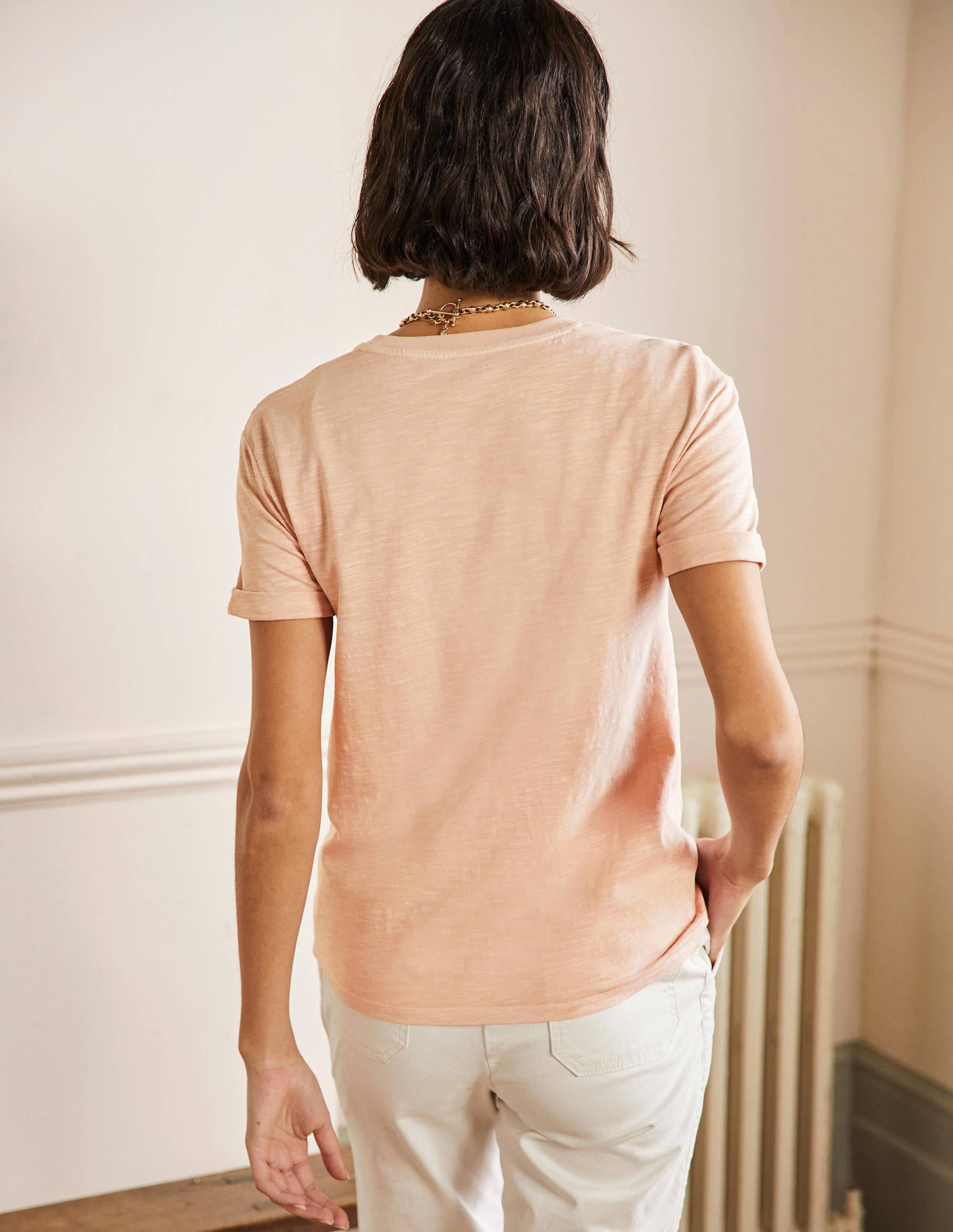 Turn Up Cuff Cotton T-shirt-Milkshake, Strawberry - Image 3