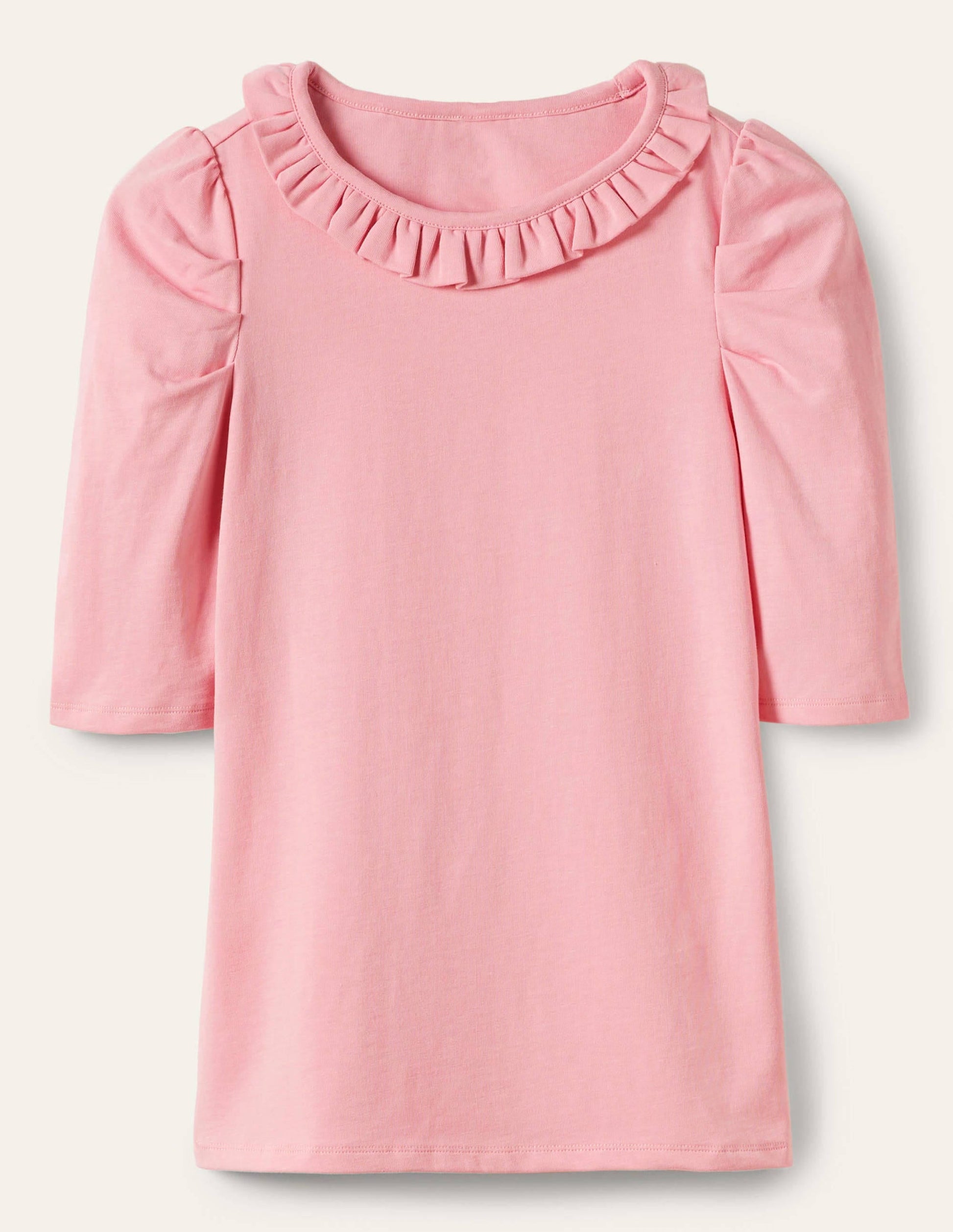 Puff Sleeve Frill Neck T-Shirt-Cameo Pink-5