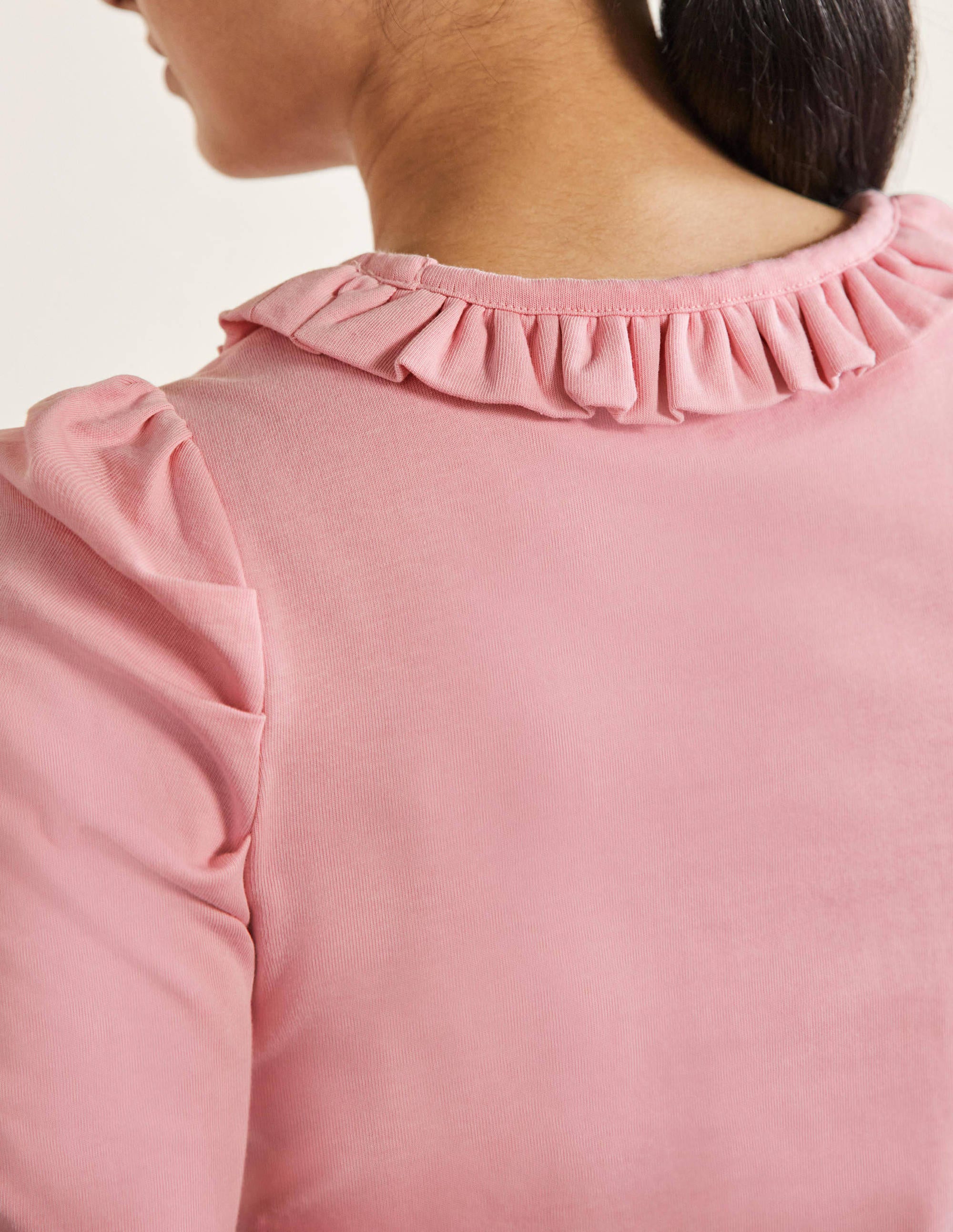 Puff Sleeve Frill Neck T-Shirt-Cameo Pink - Image 2