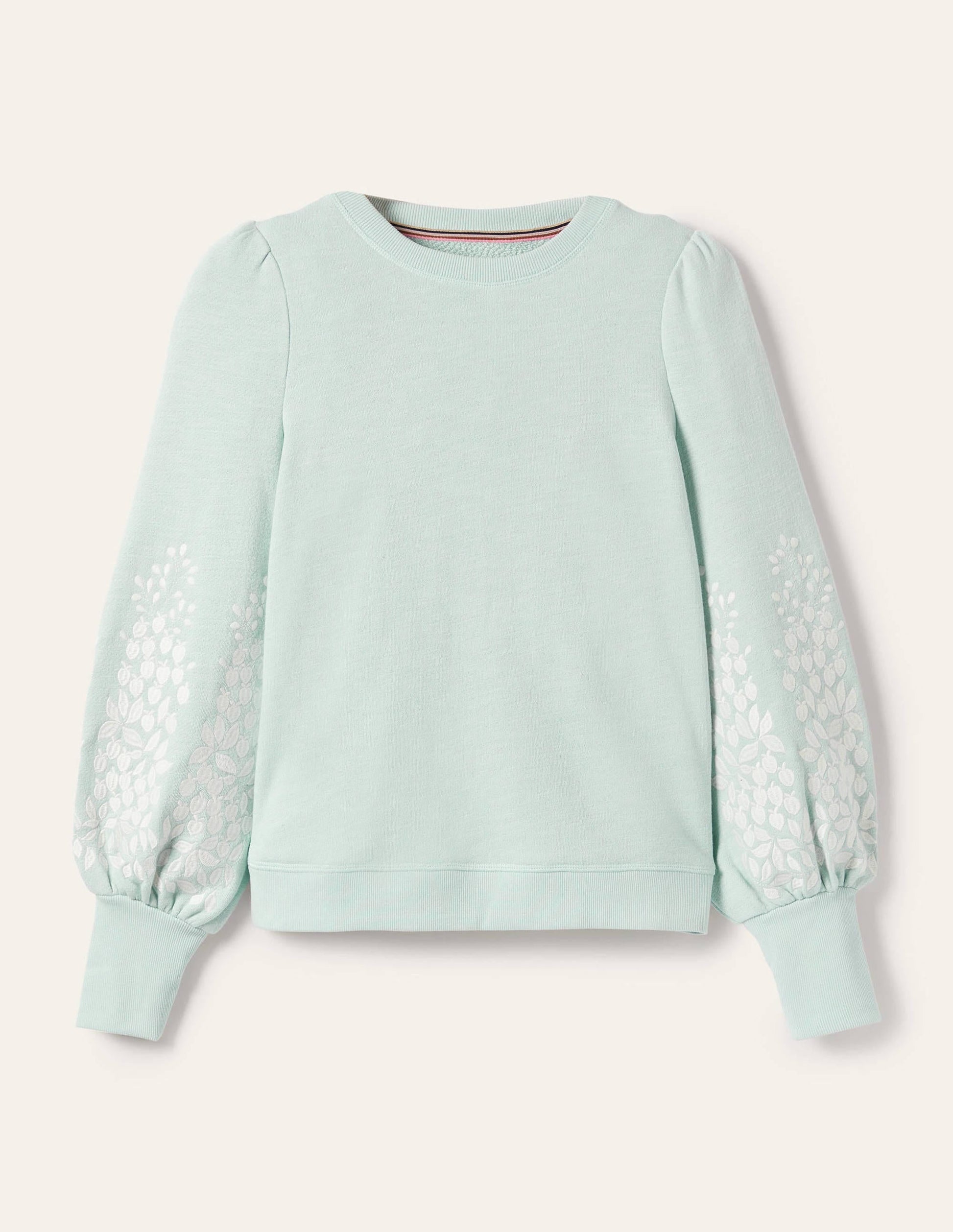 Embroidered Blouson Sweatshirt-Dawn Sky, Ivory Embroidery-5