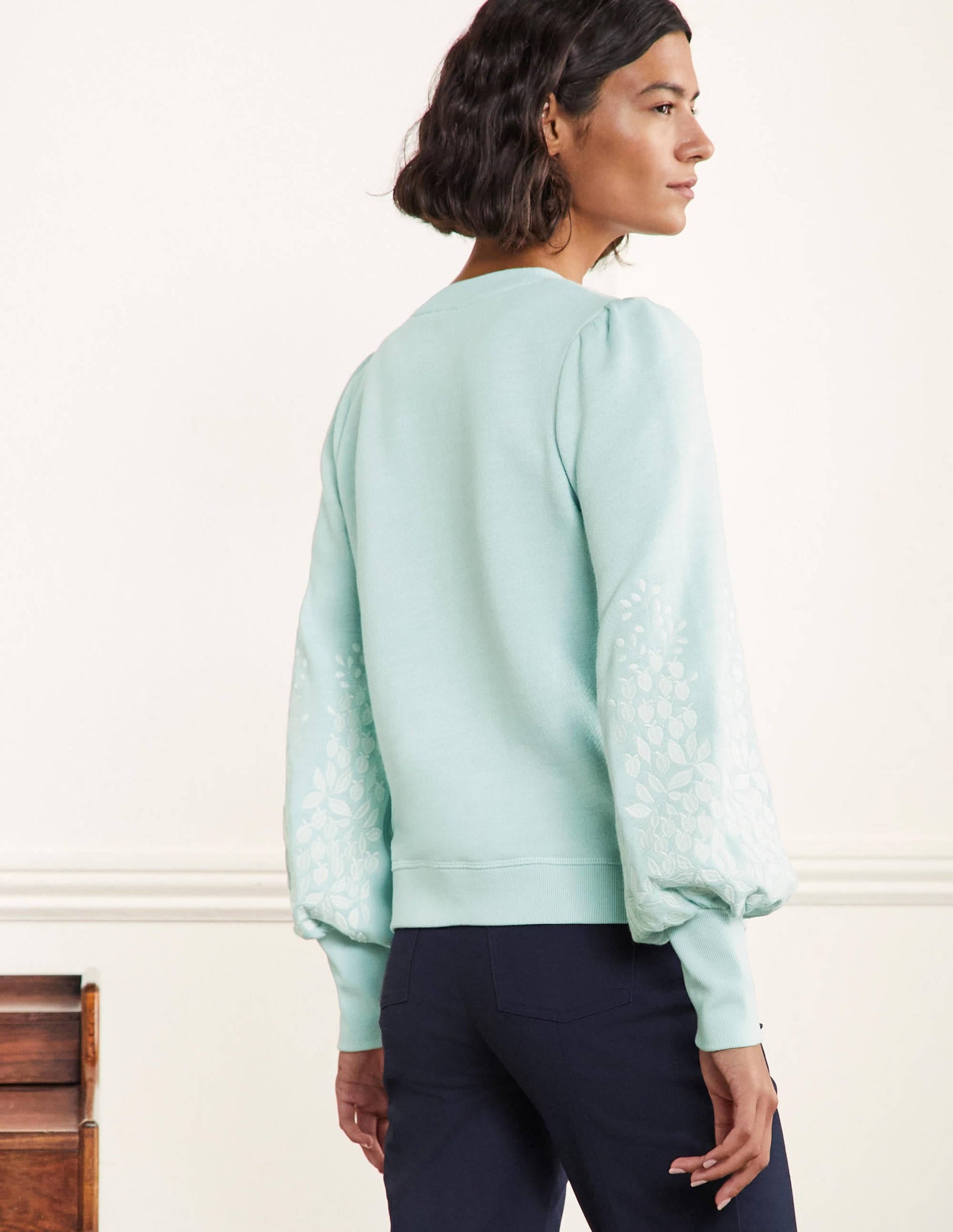 Embroidered Blouson Sweatshirt-Dawn Sky, Ivory Embroidery-3