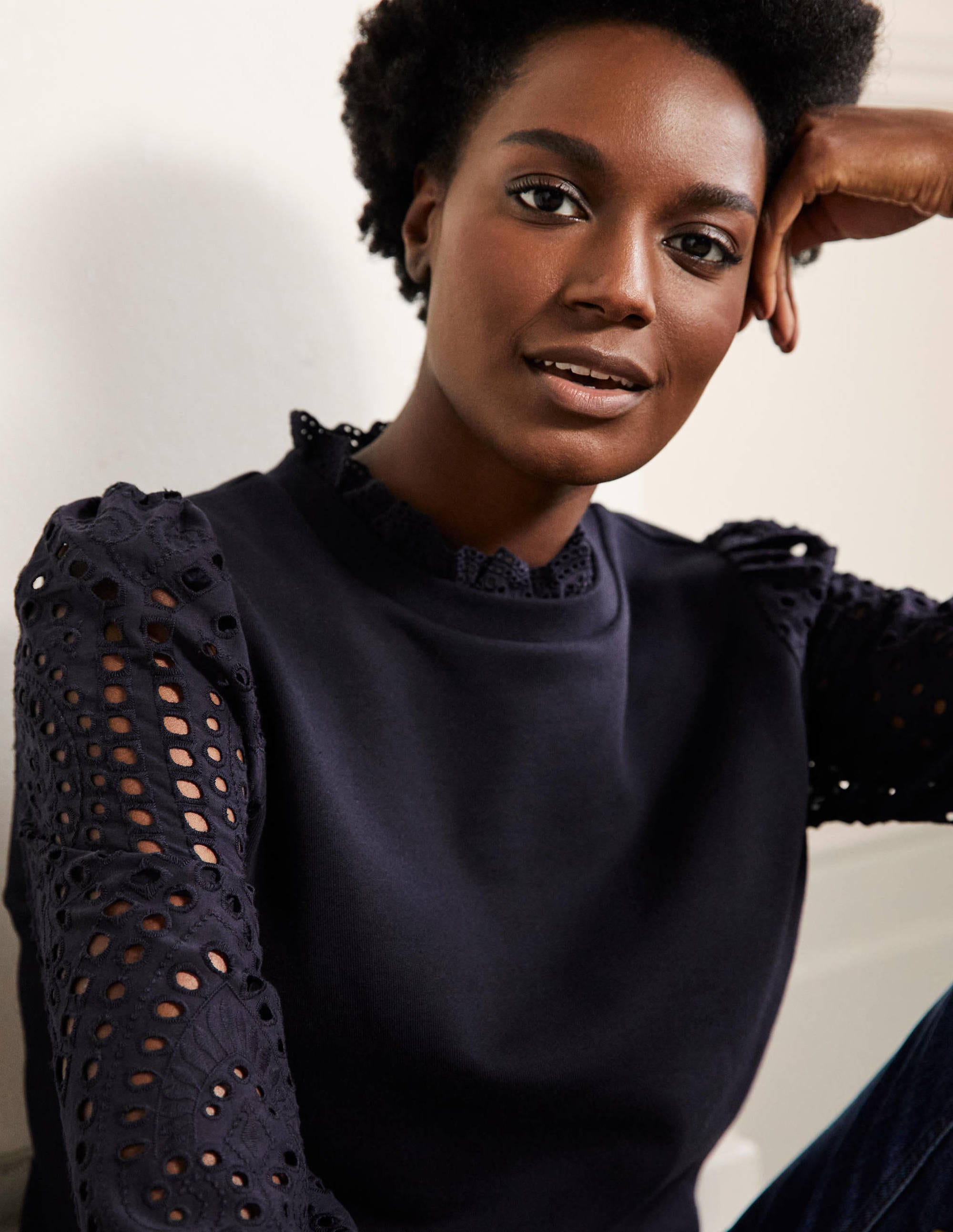 Broderie Blouson Sweatshirt-Navy - Image 2
