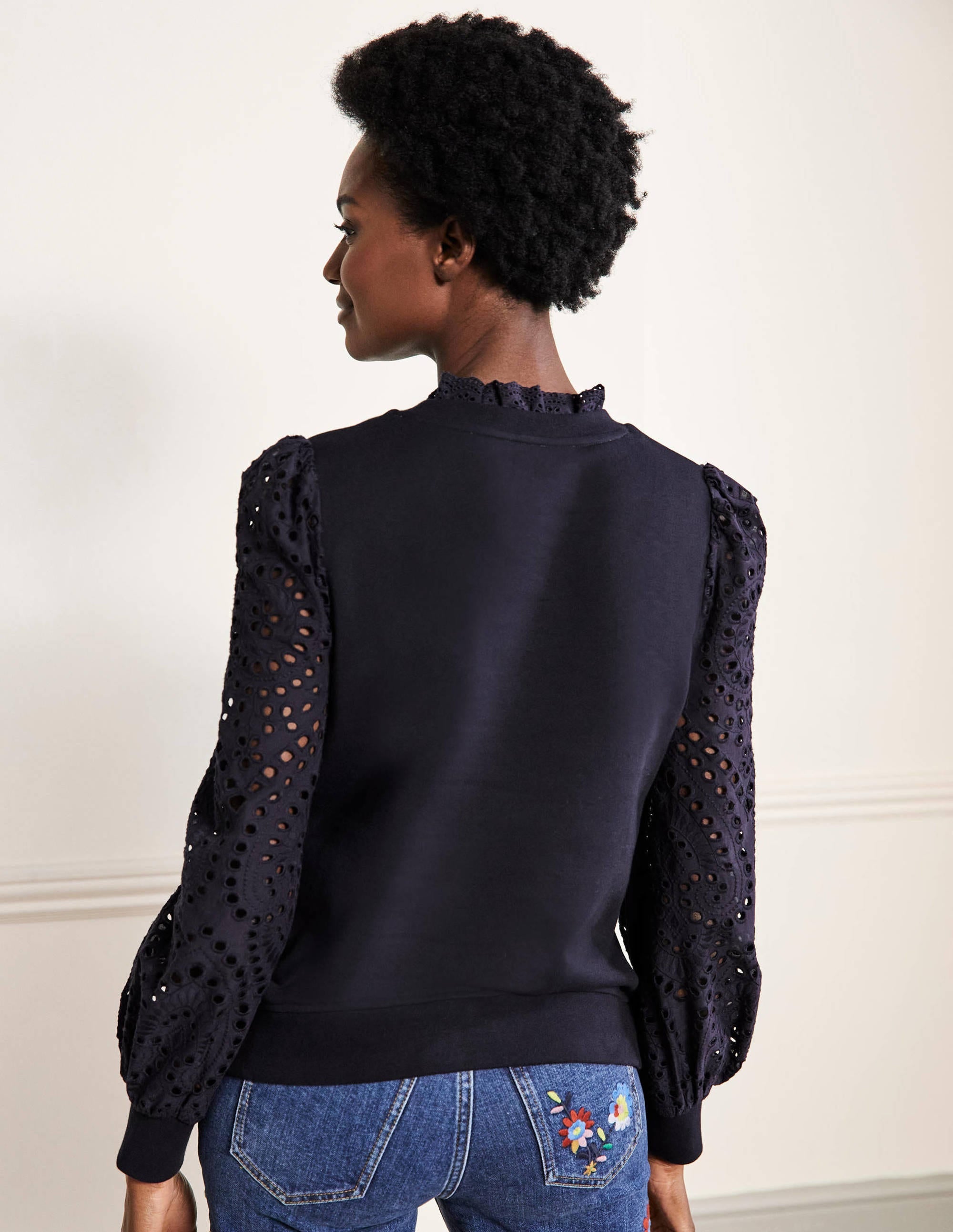 Broderie Blouson Sweatshirt-Navy - Image 3