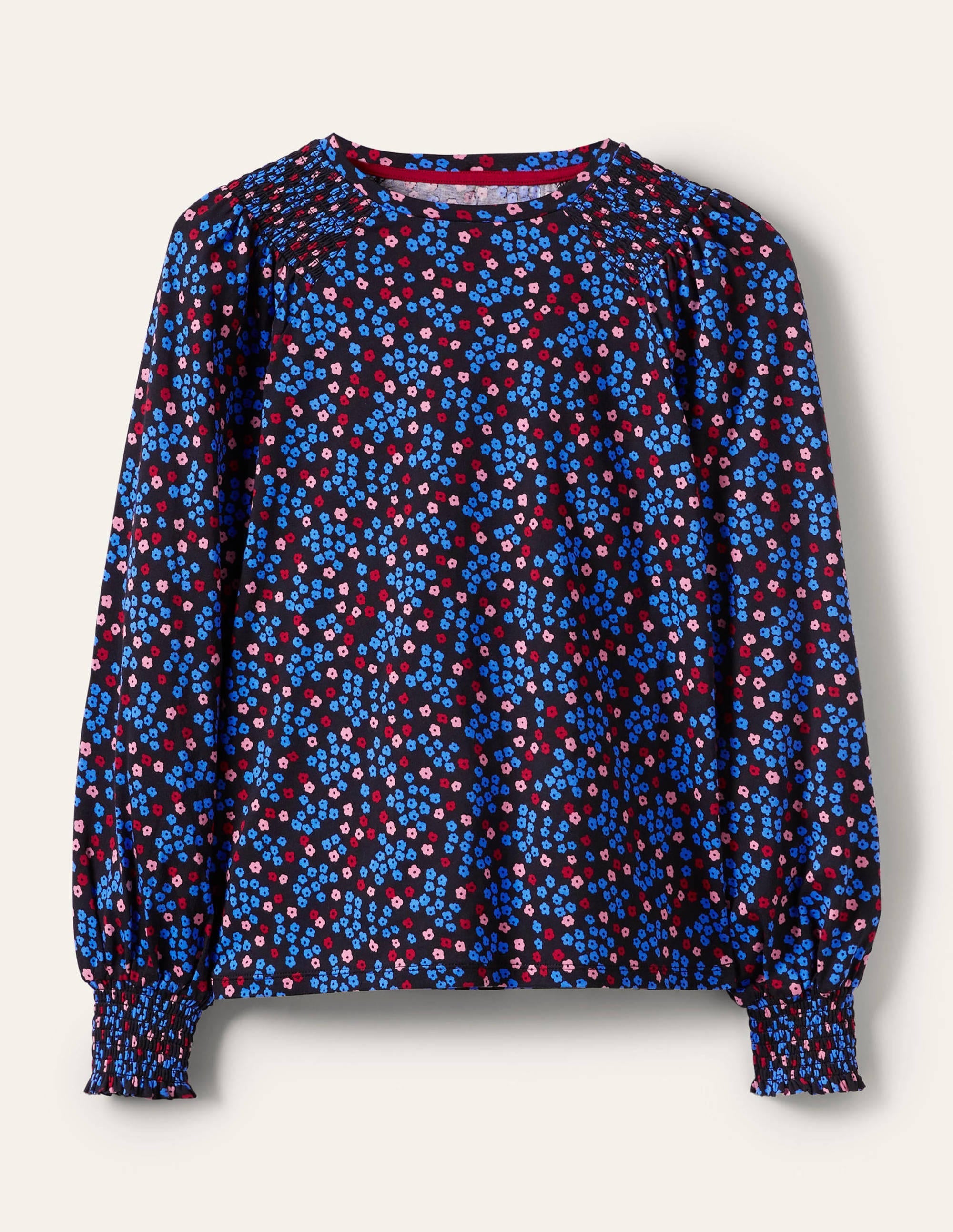 Smocked Blouson Jersey Top-Black Ditsy Cluster - Image 5