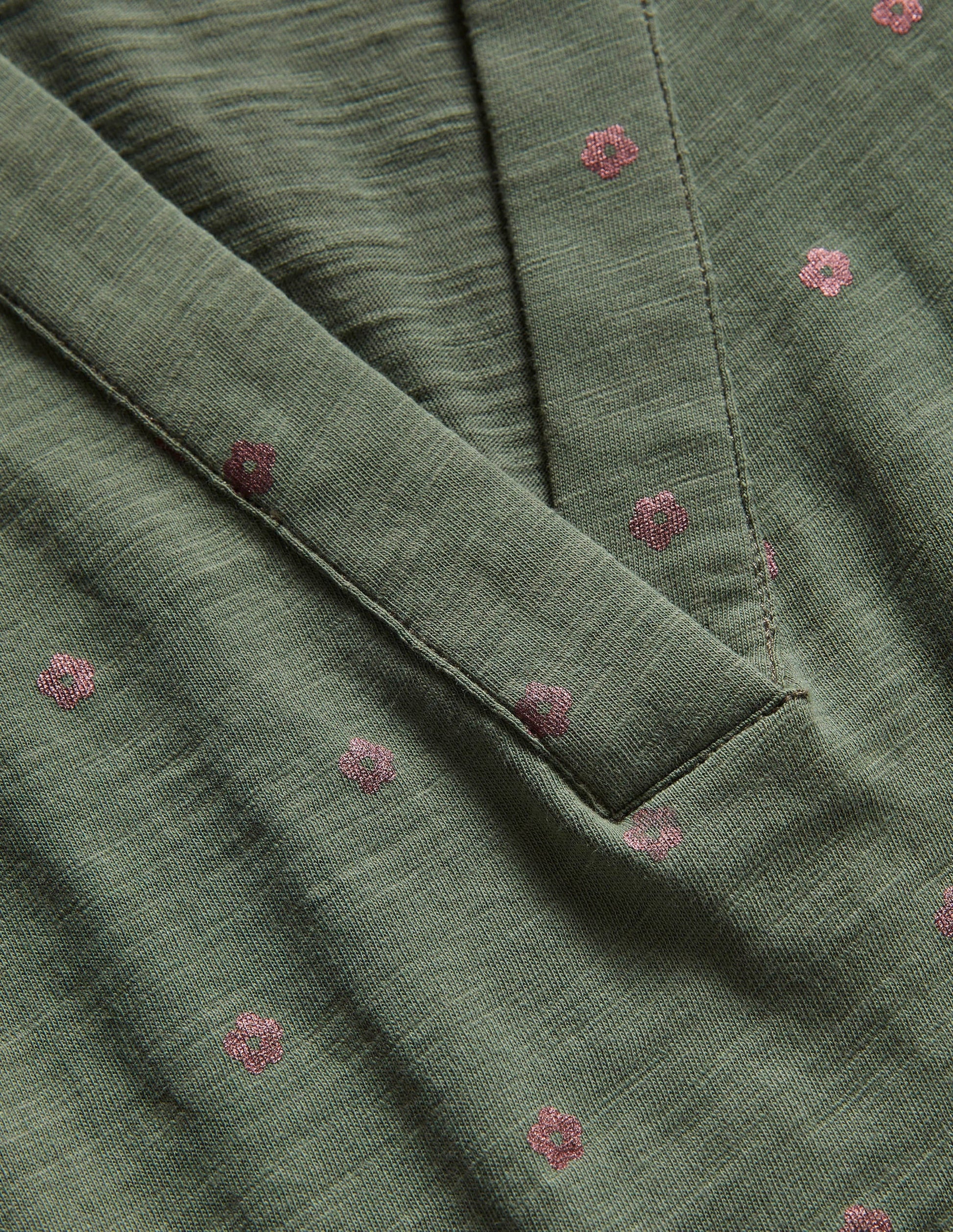 Collared Notch Neck Cotton Top-Alder Foil Flower-6
