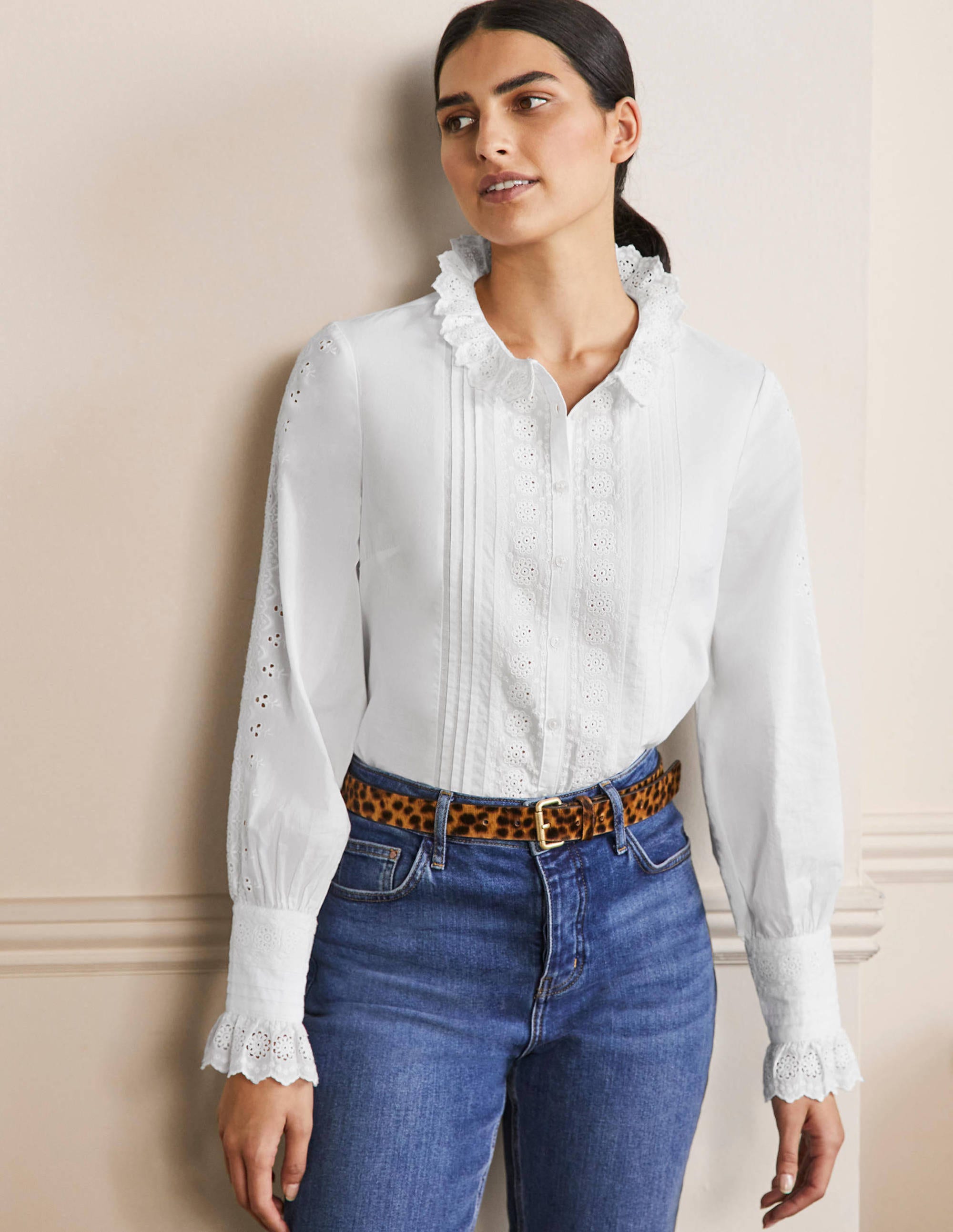 Broderie Trim Blouse-White - Image 1
