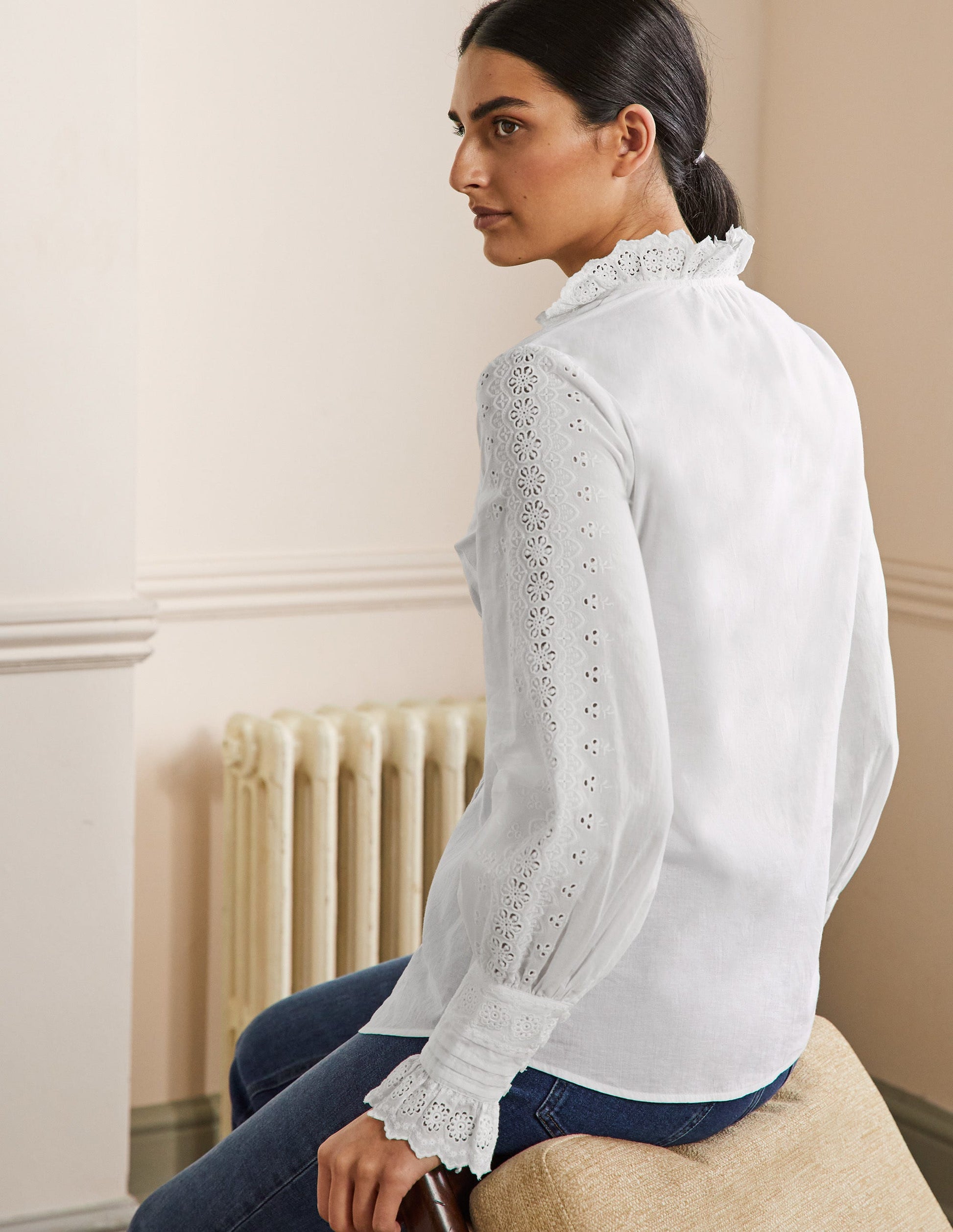 Broderie Trim Blouse-White-3