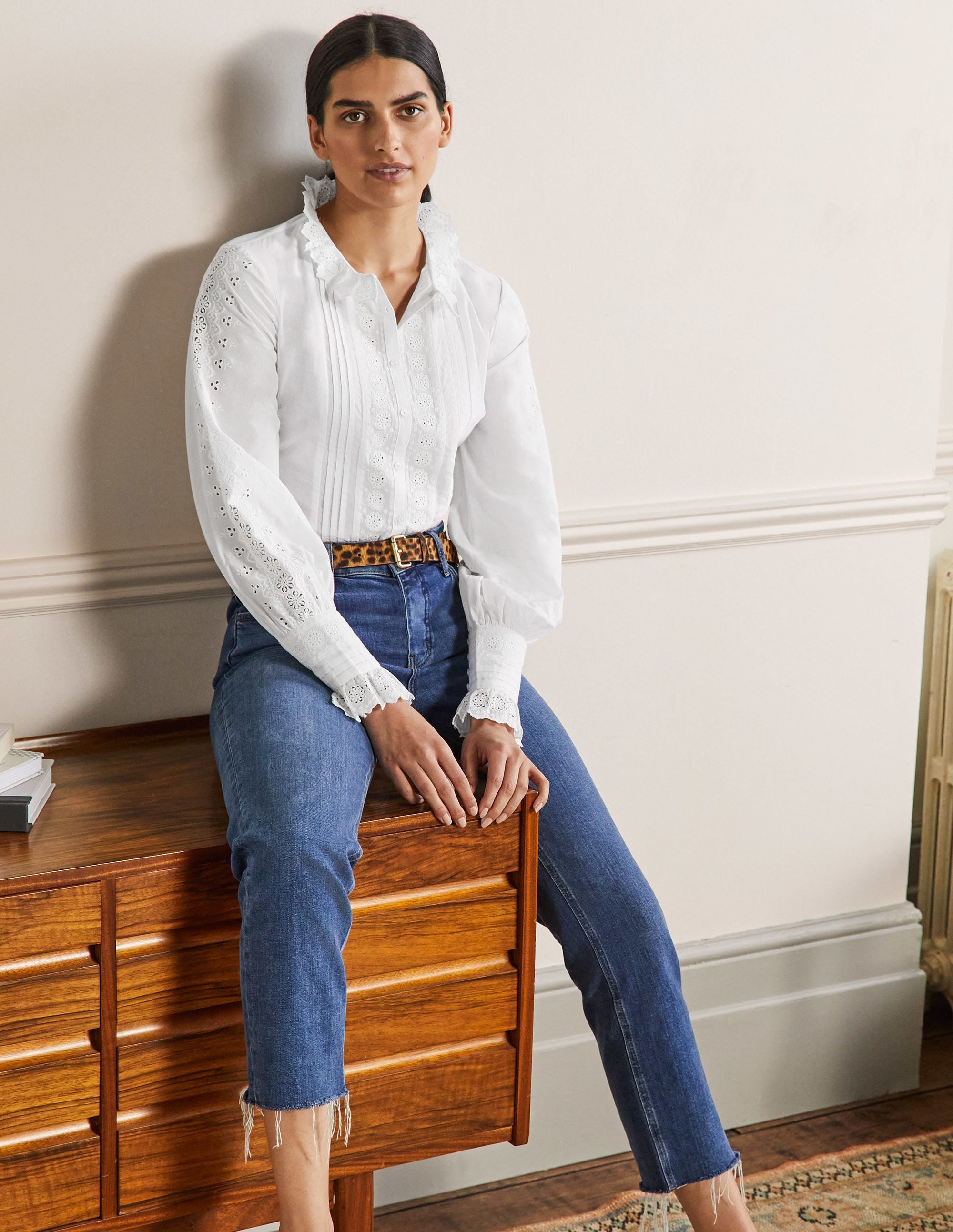 Broderie Trim Blouse-White - Image 4