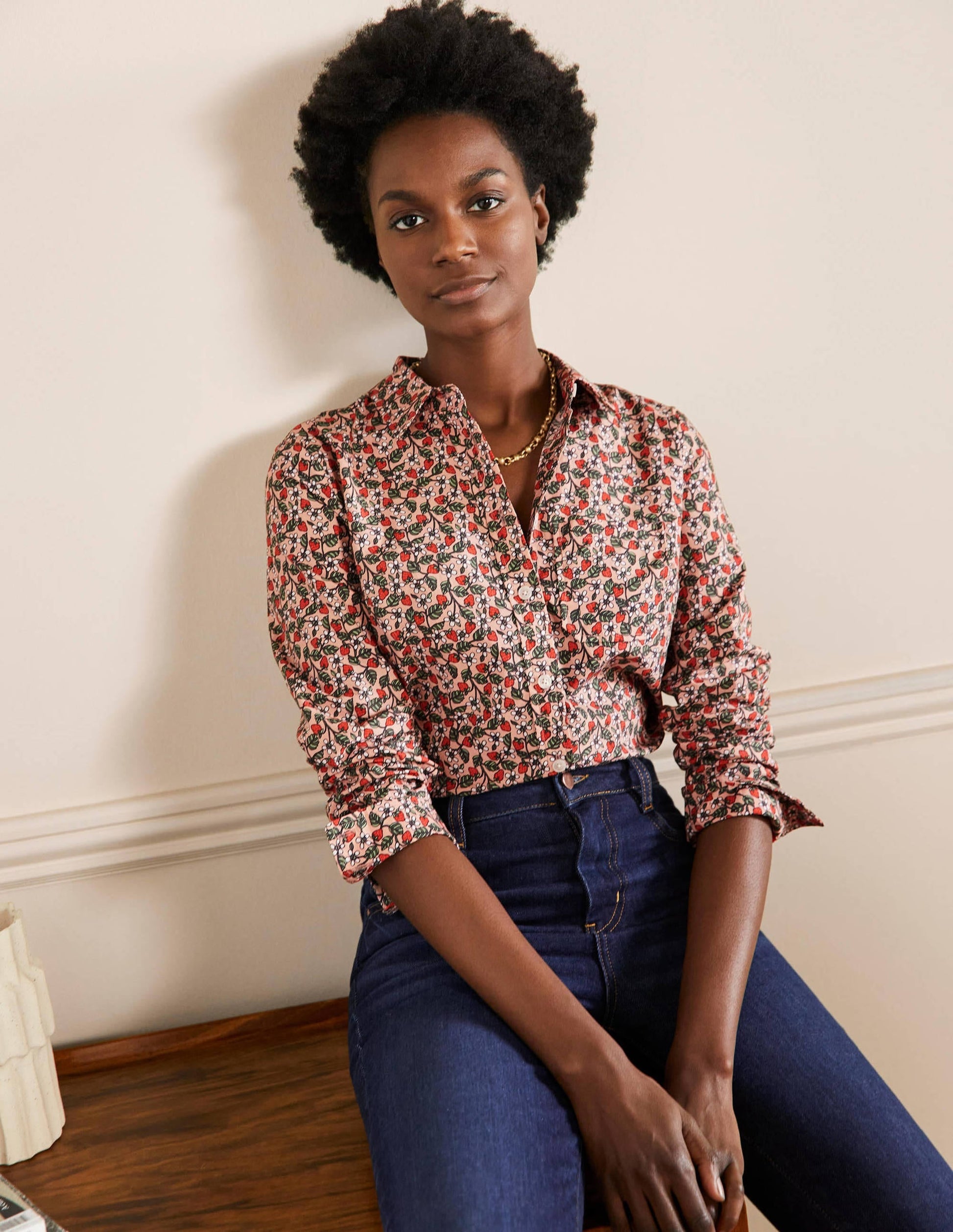 Classic Cotton Shirt-Milkshake, Flora Berry-1