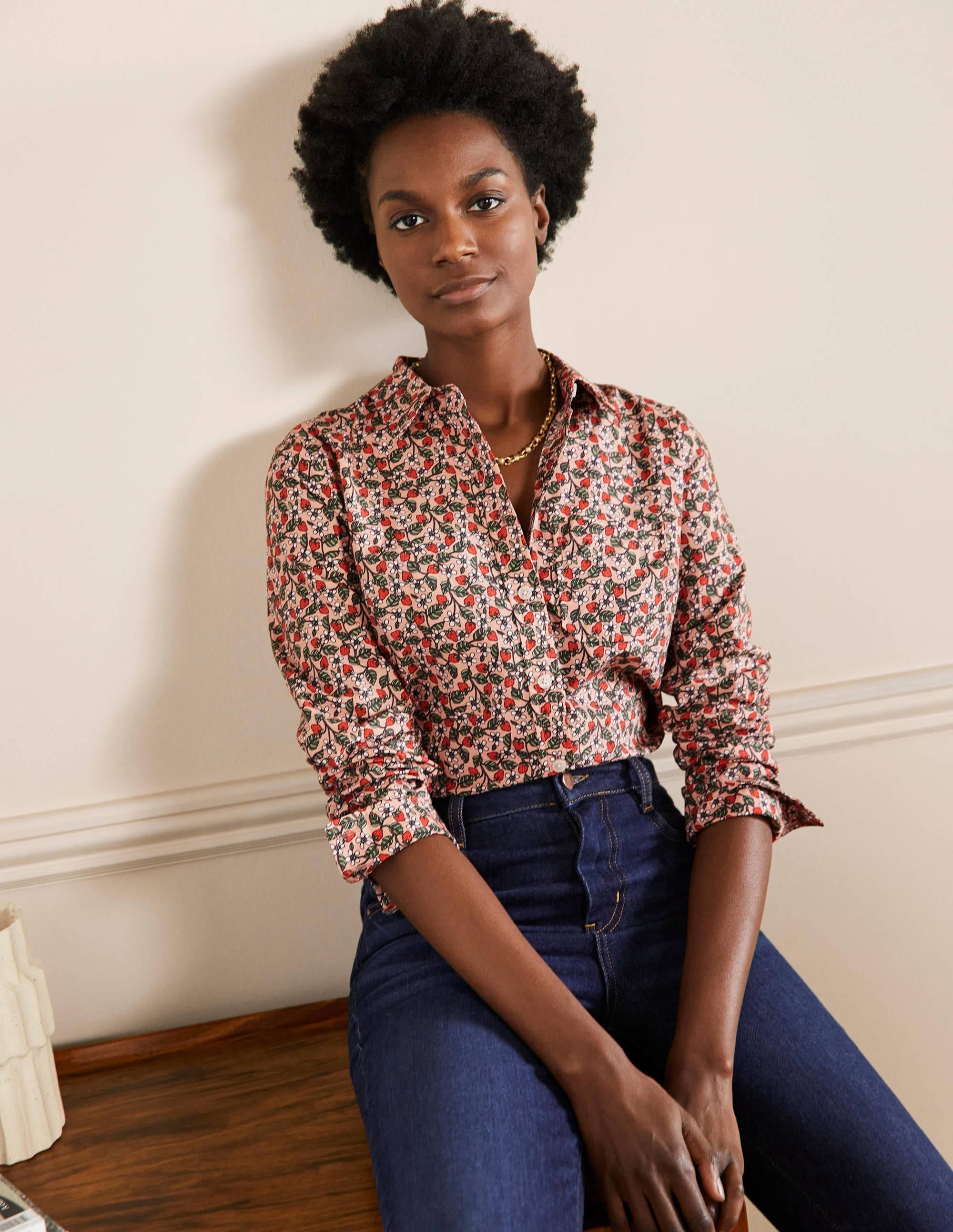 Classic Cotton Shirt-Milkshake, Flora Berry - Image 1