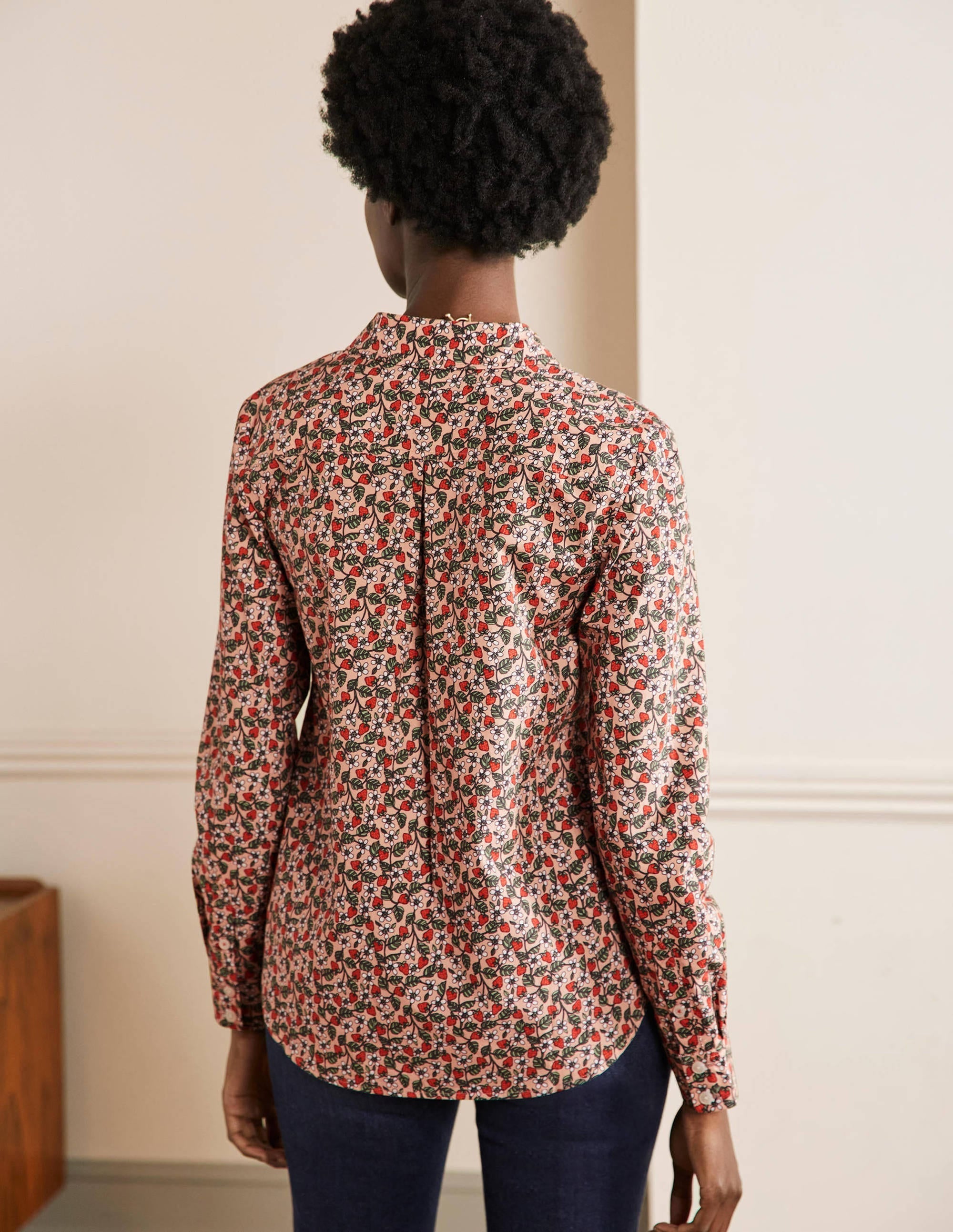 Classic Cotton Shirt-Milkshake, Flora Berry - Image 3