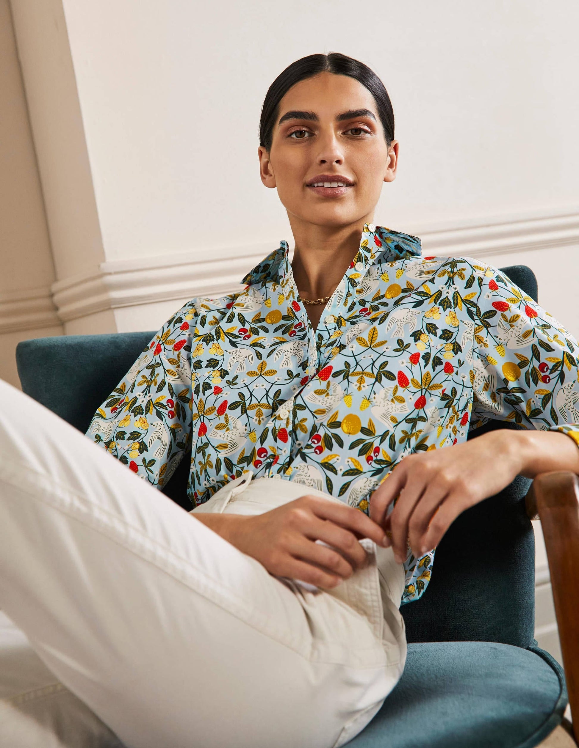 Relaxed Cotton Shirt-Surf, Bird Paradise-5