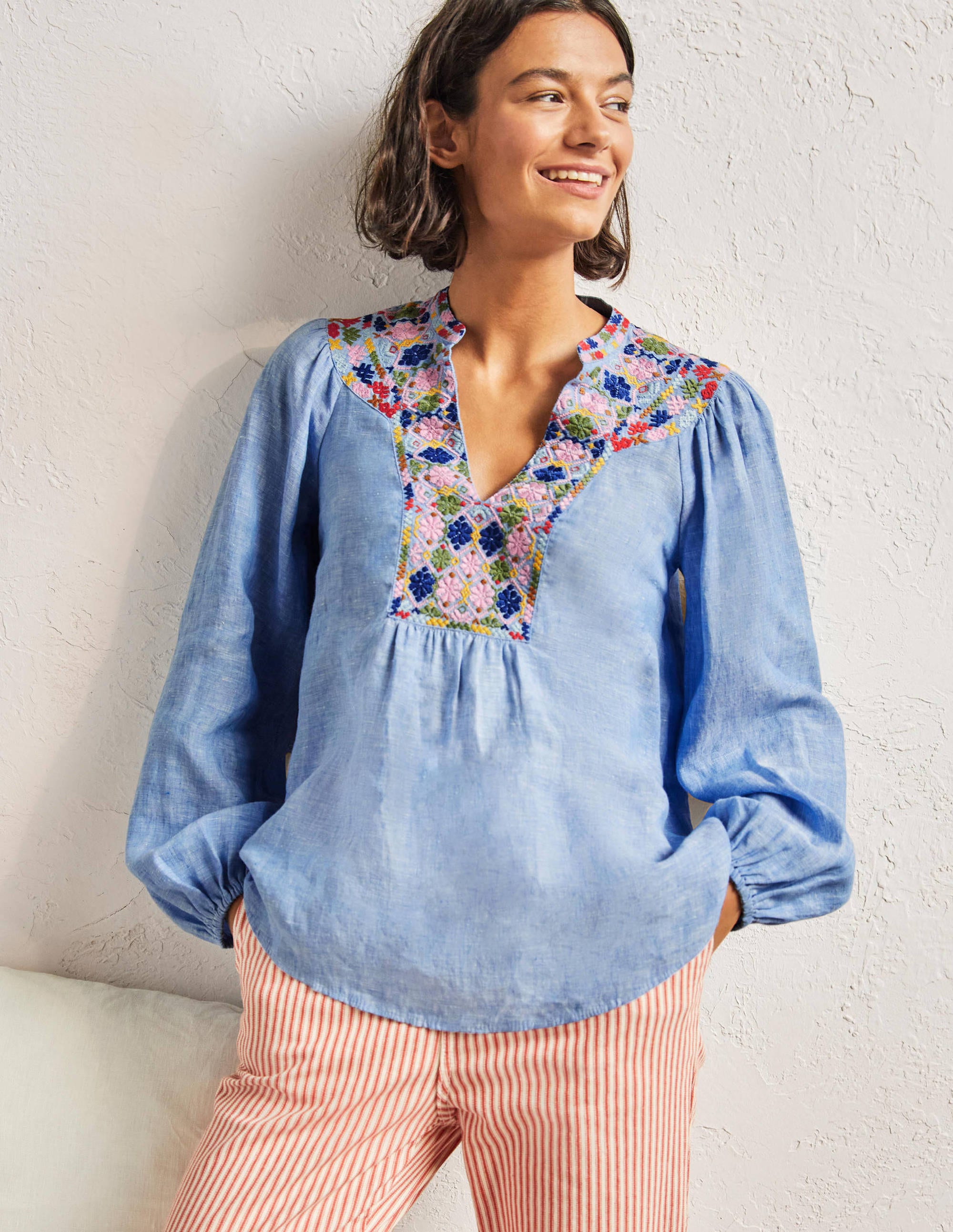 Embroidered Top-Chambray - Image 1