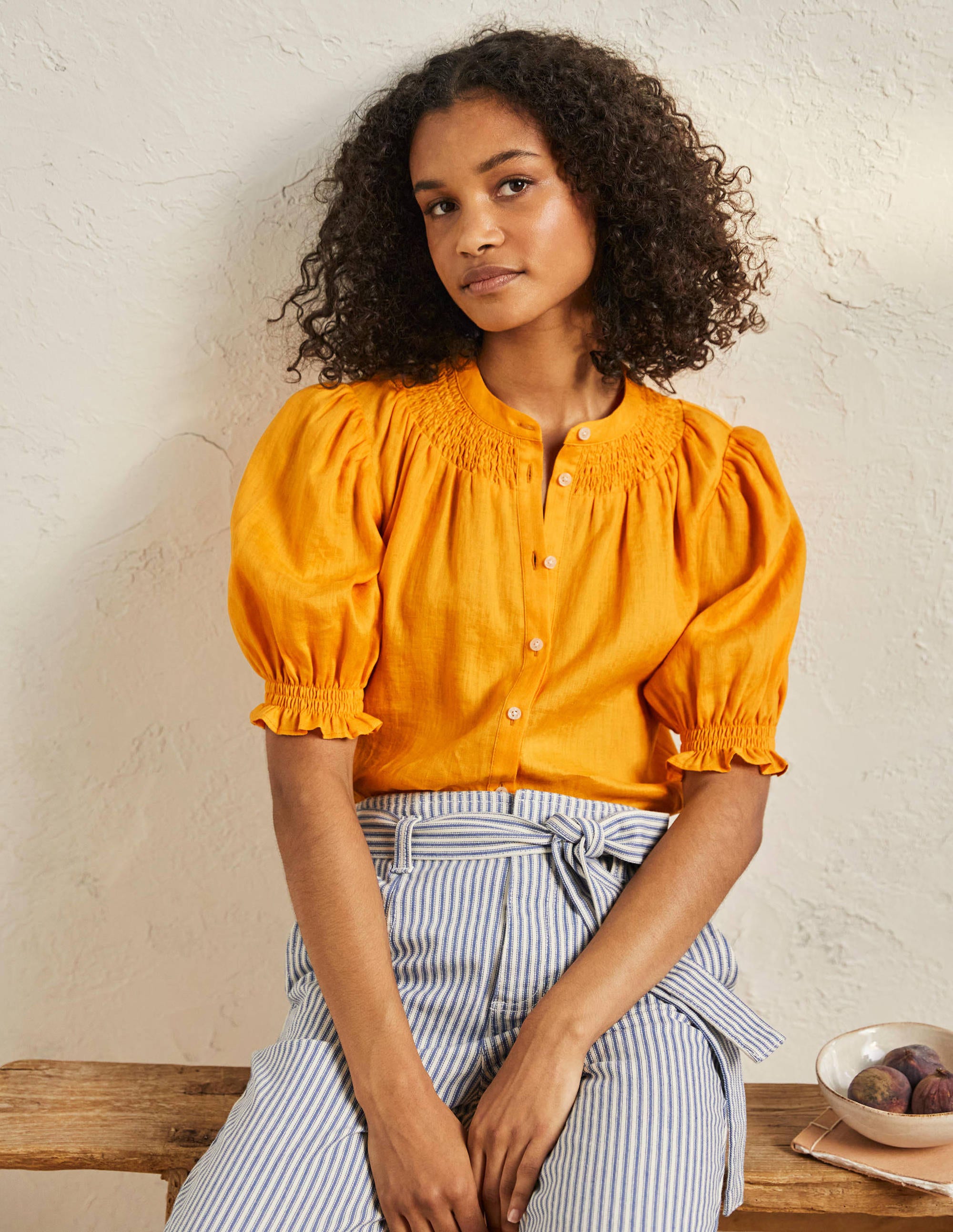 Smocked Short Sleeve Blouse-Zinnia Yellow - Image 1