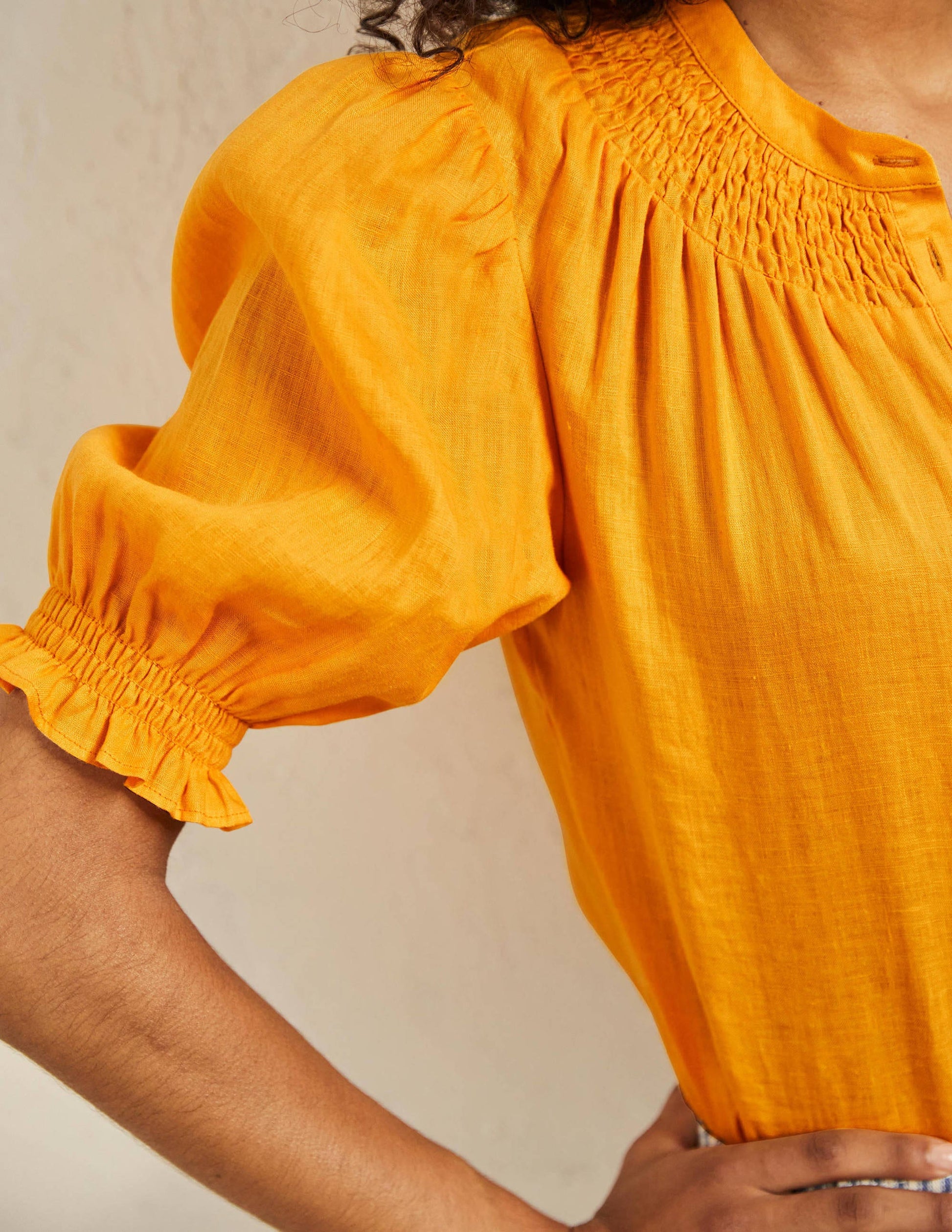Smocked Short Sleeve Blouse-Zinnia Yellow-2