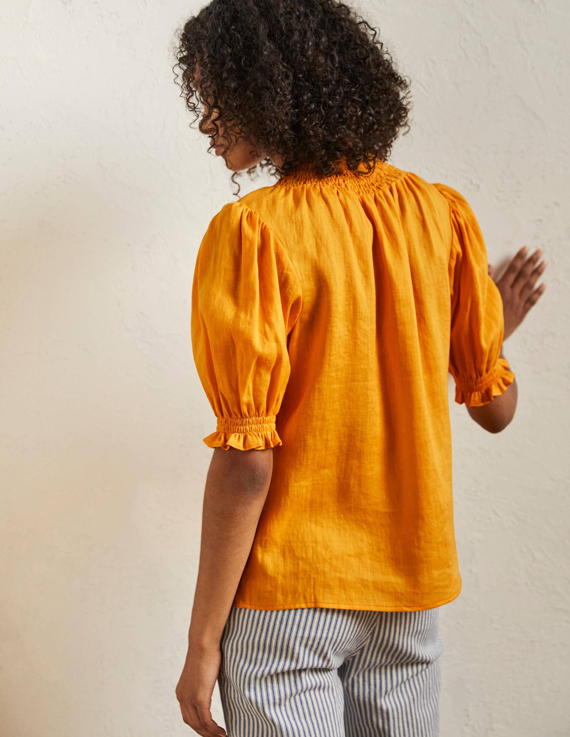 Smocked Short Sleeve Blouse-Zinnia Yellow-3