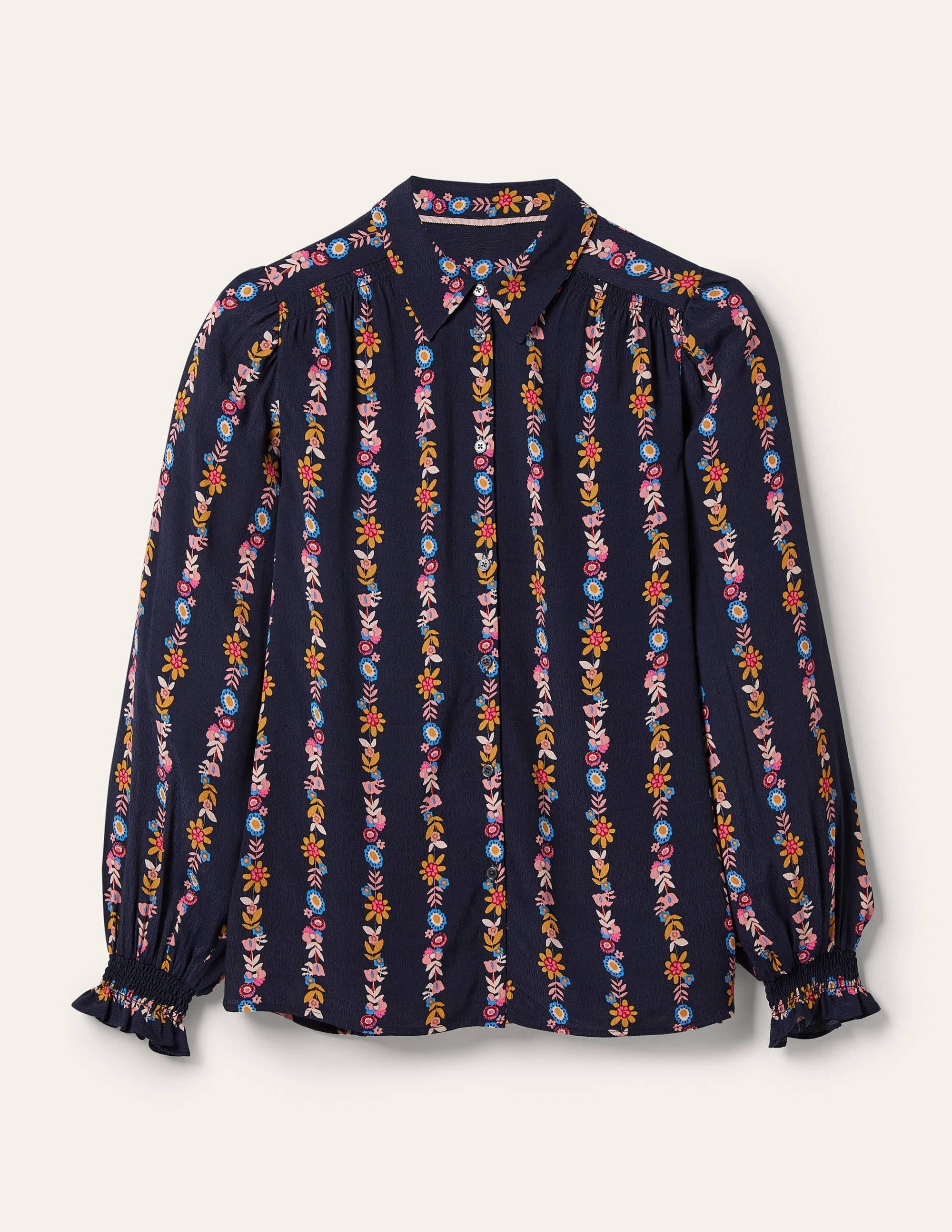 Smocking Detail Blouse-French Navy, Flora Bloom - Image 5