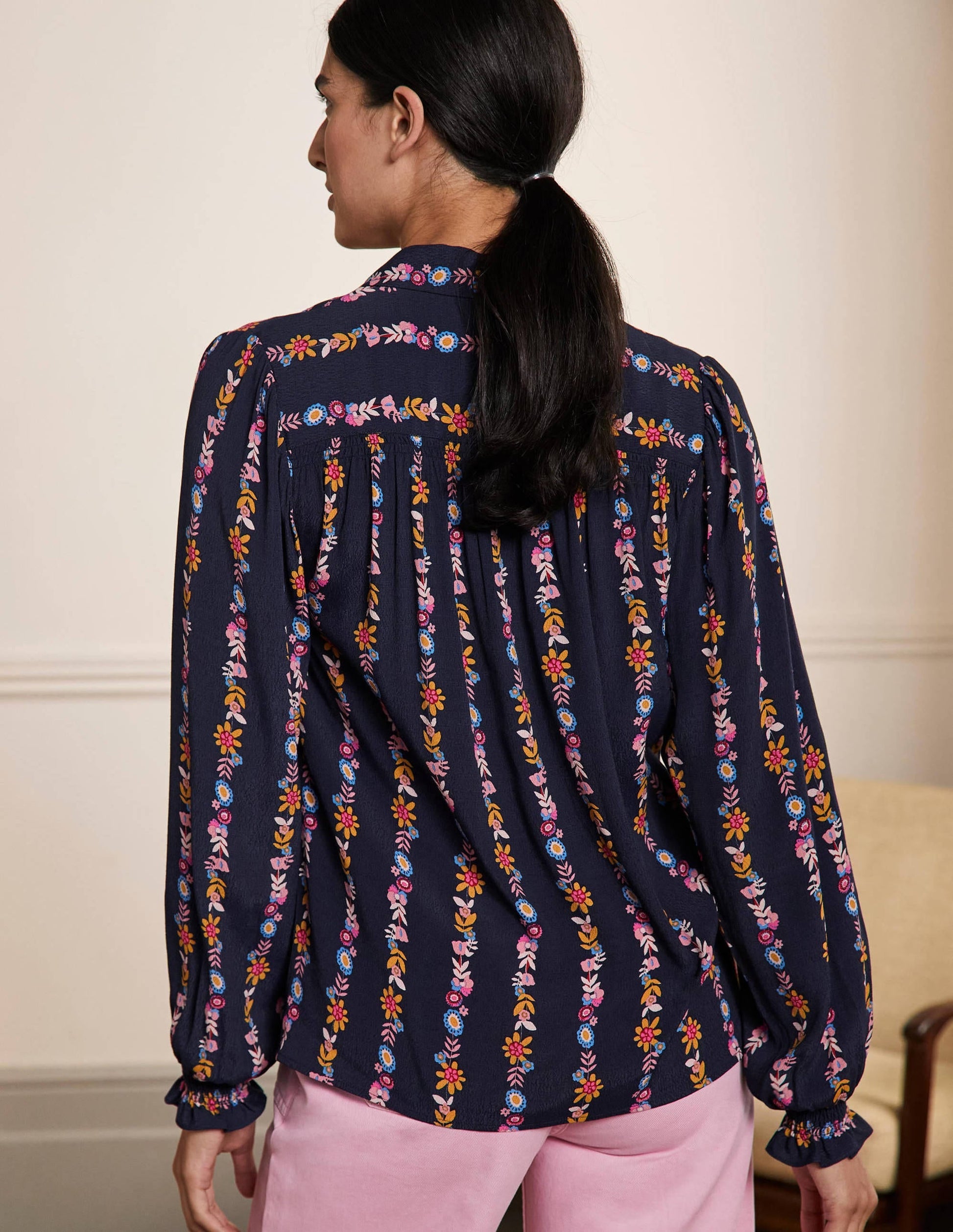 Smocking Detail Blouse-French Navy, Flora Bloom-3