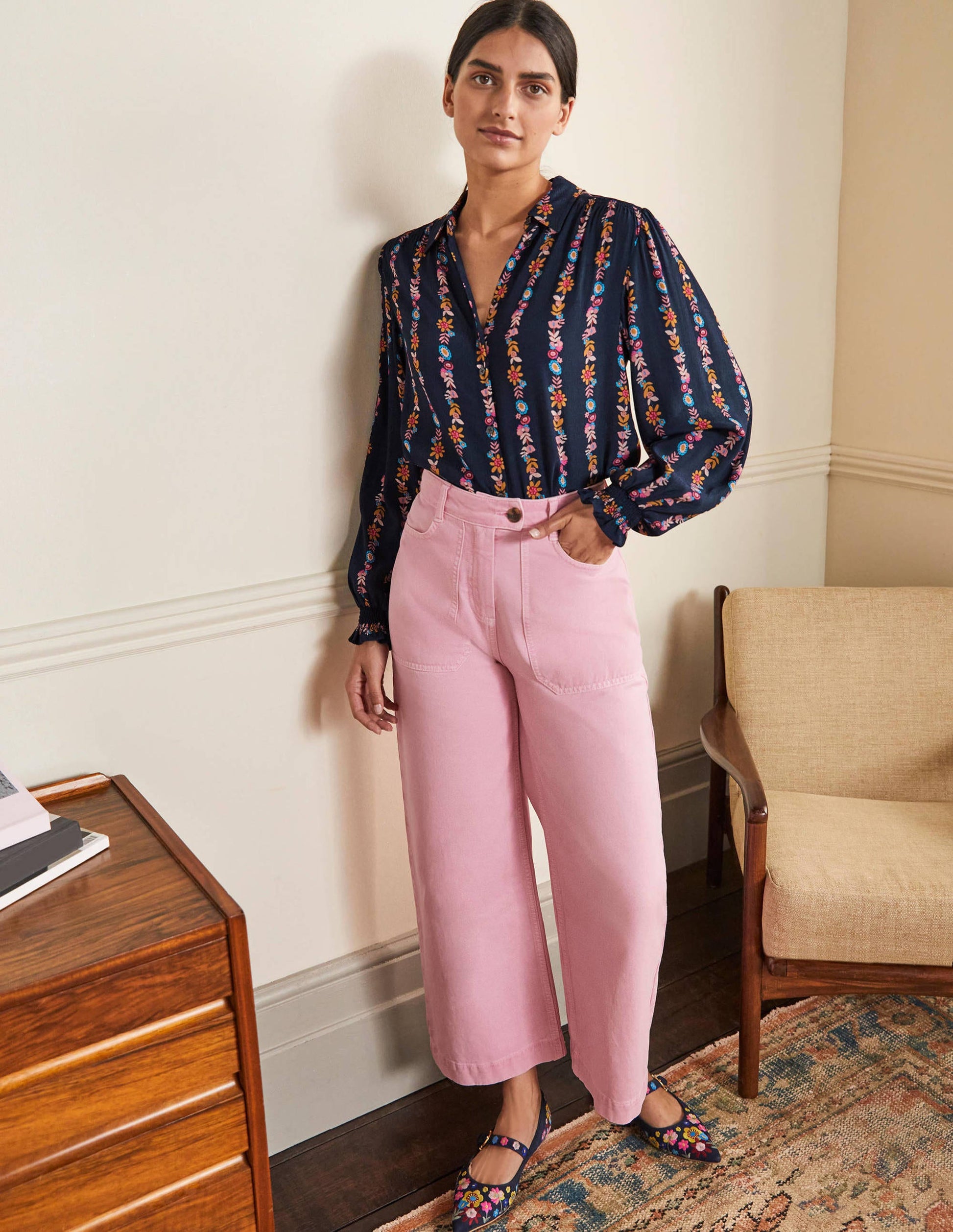 Smocking Detail Blouse-French Navy, Flora Bloom-4