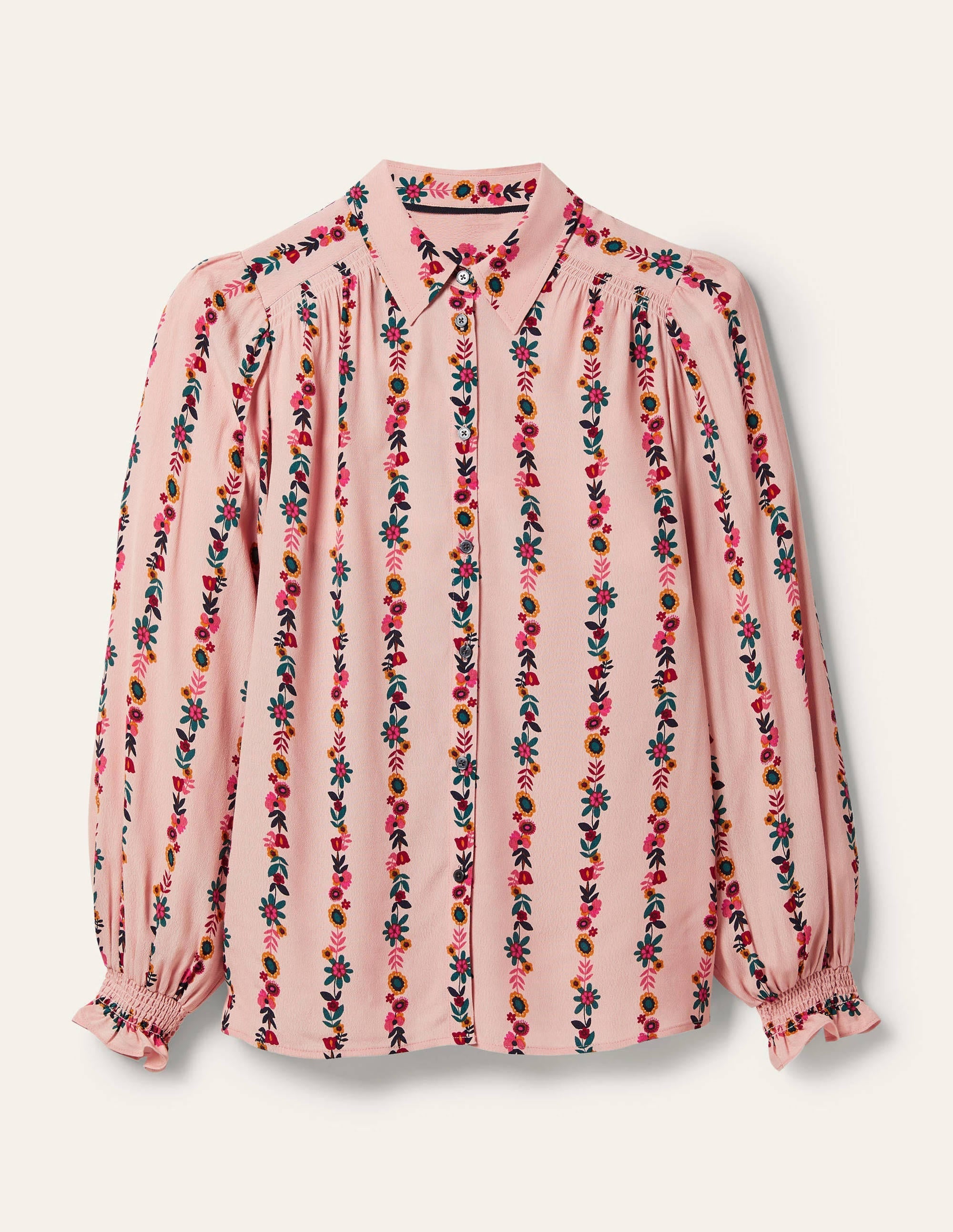 Smocking Detail Blouse-Milkshake, Flora Bloom - Image 5