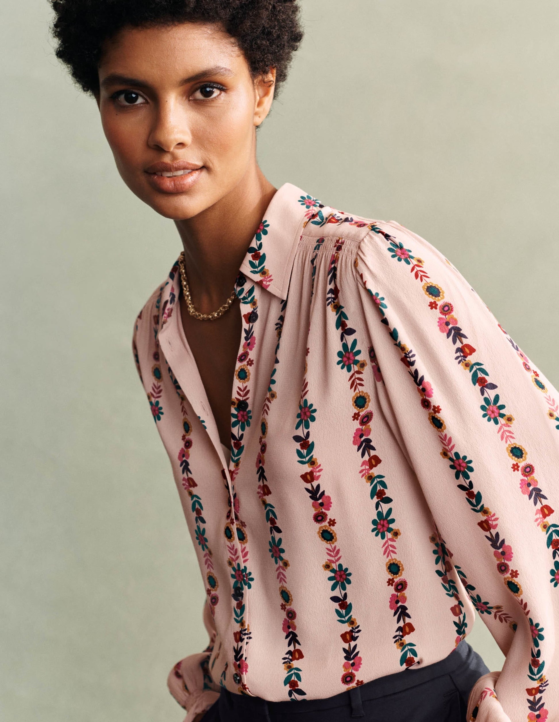 Smocking Detail Blouse-Milkshake, Flora Bloom-6