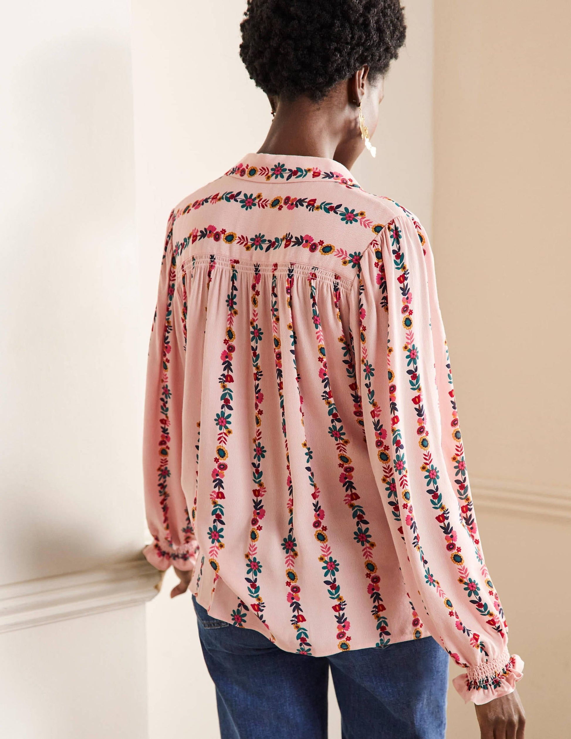 Smocking Detail Blouse-Milkshake, Flora Bloom-3