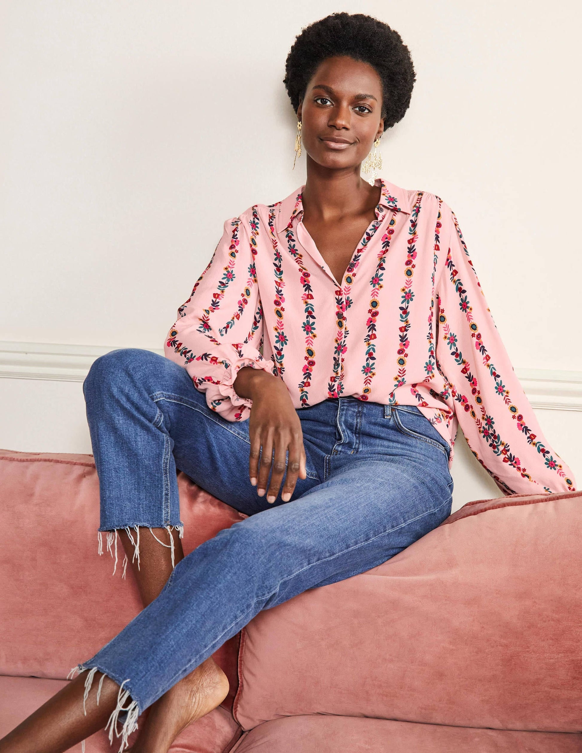 Smocking Detail Blouse-Milkshake, Flora Bloom-4