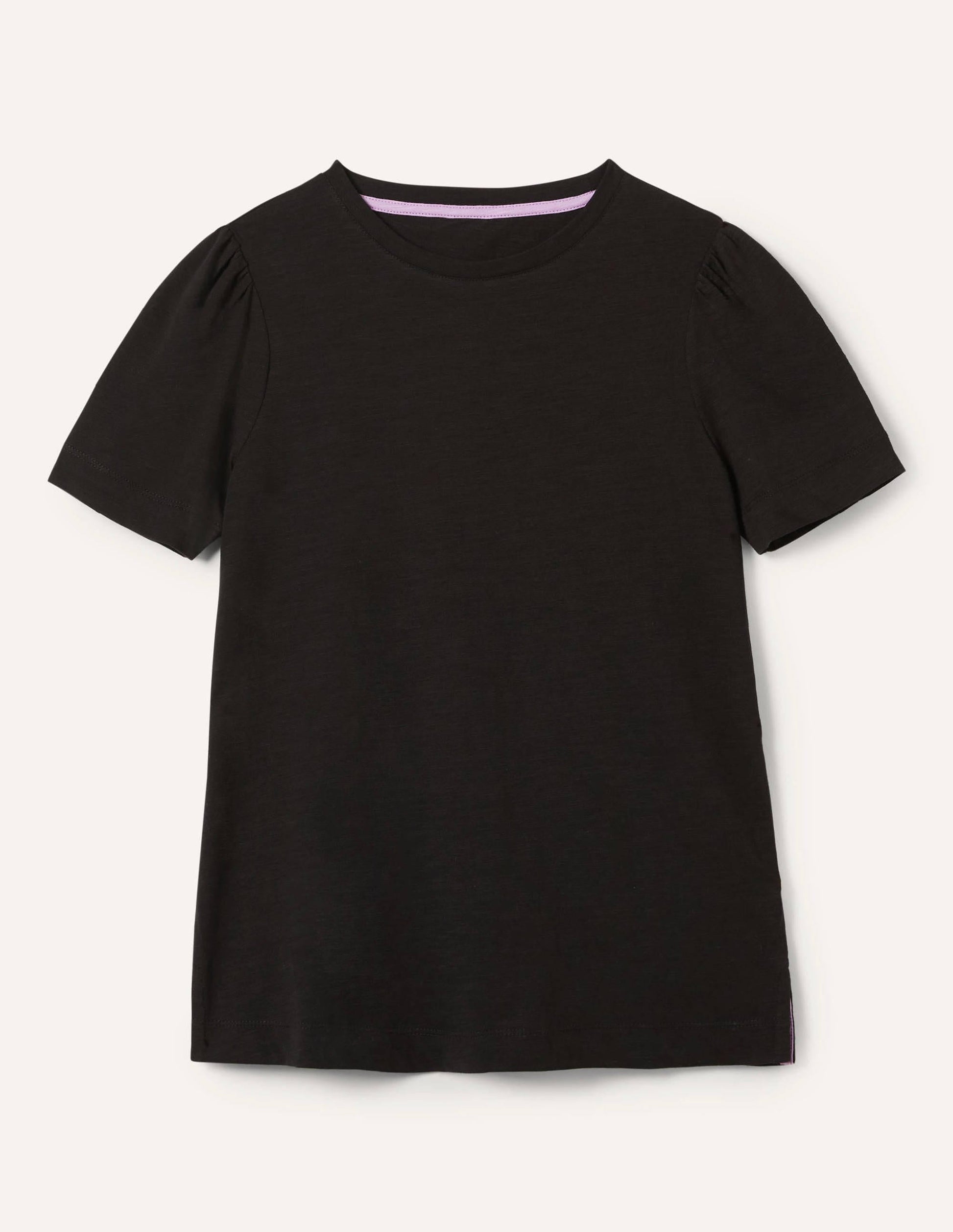 Puff Sleeve Cotton T-Shirt-Black-5